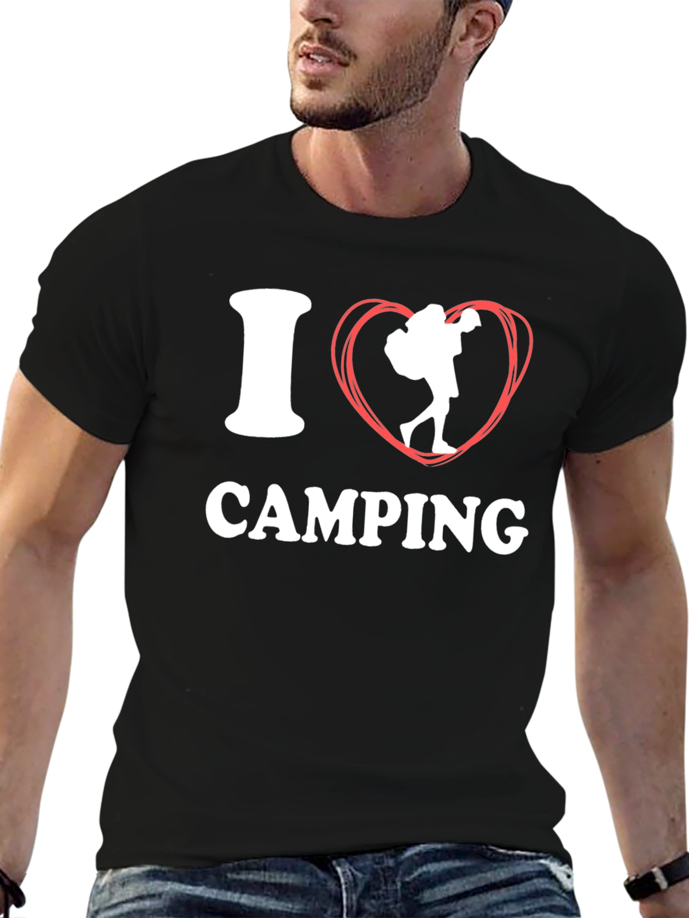 I Heart Camping Graphic T-Shirt Black Cotton