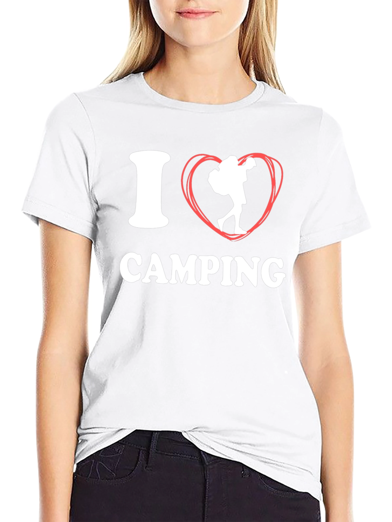 I Heart Camping Graphic T-Shirt Black Cotton