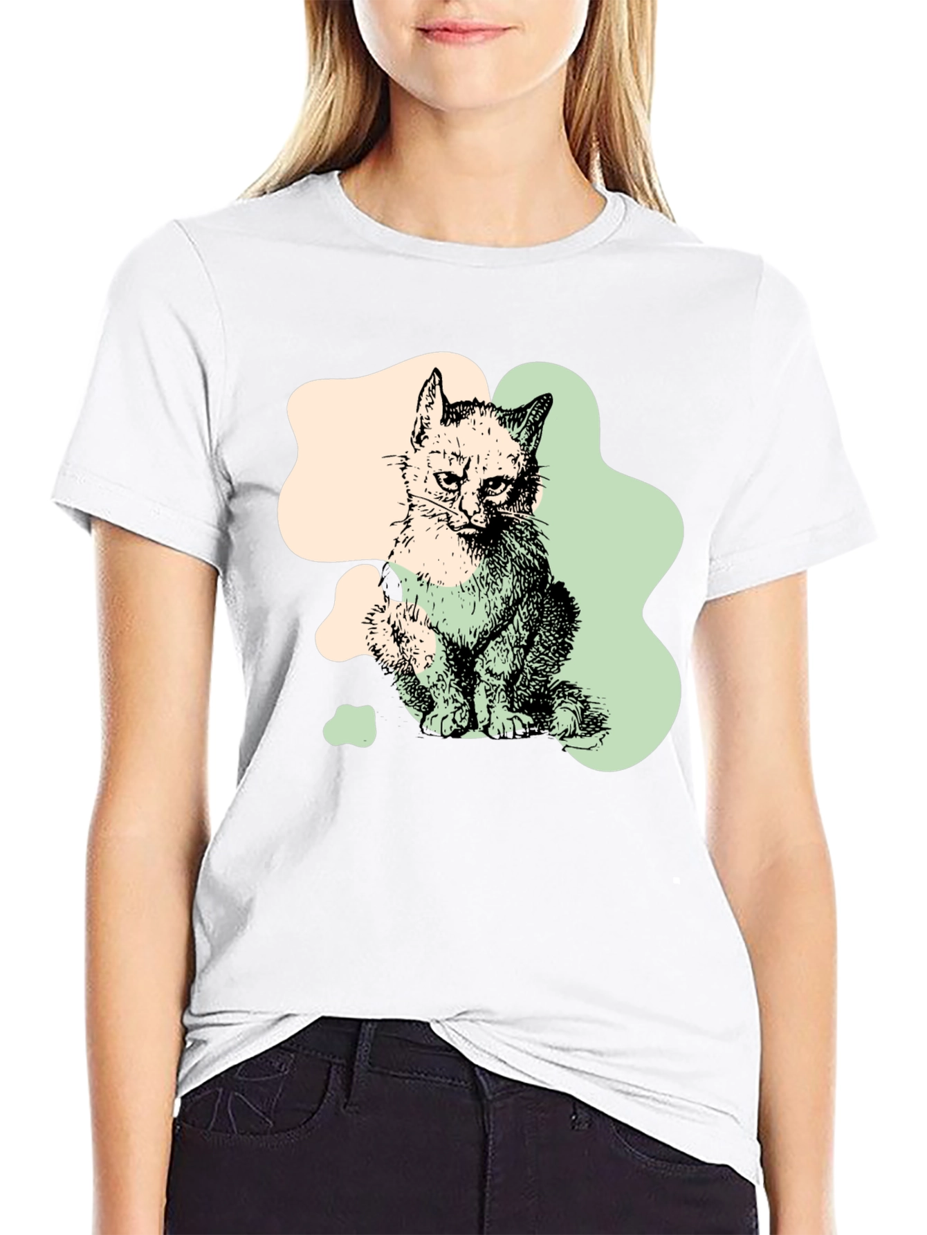 Cat Graphic Print Black T-Shirt