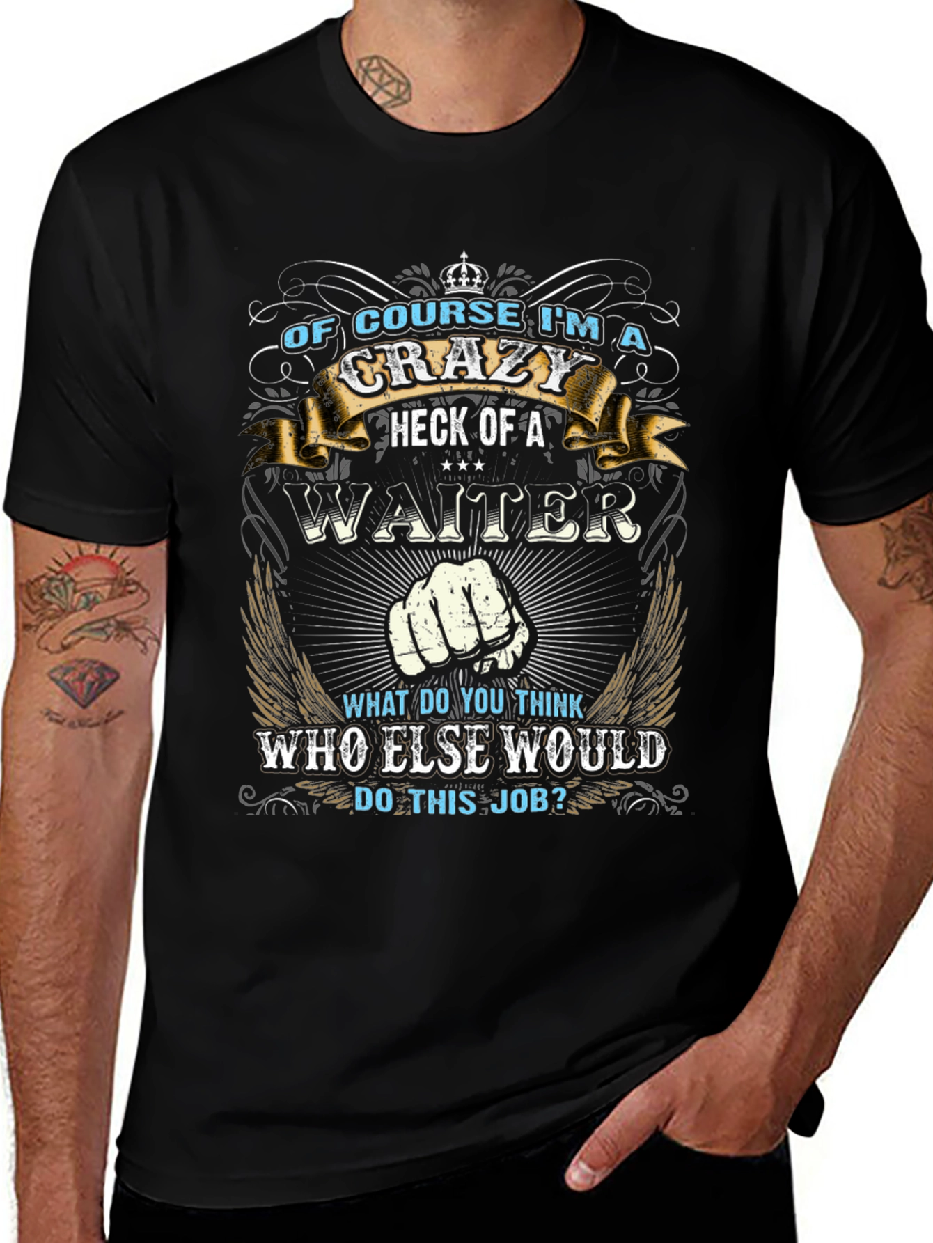 Crazy Waiter Graphic Tee - Black