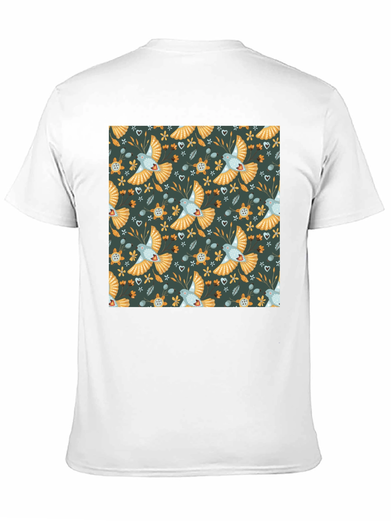 Patterned Bird Graphic Tee - Black Crew Neck