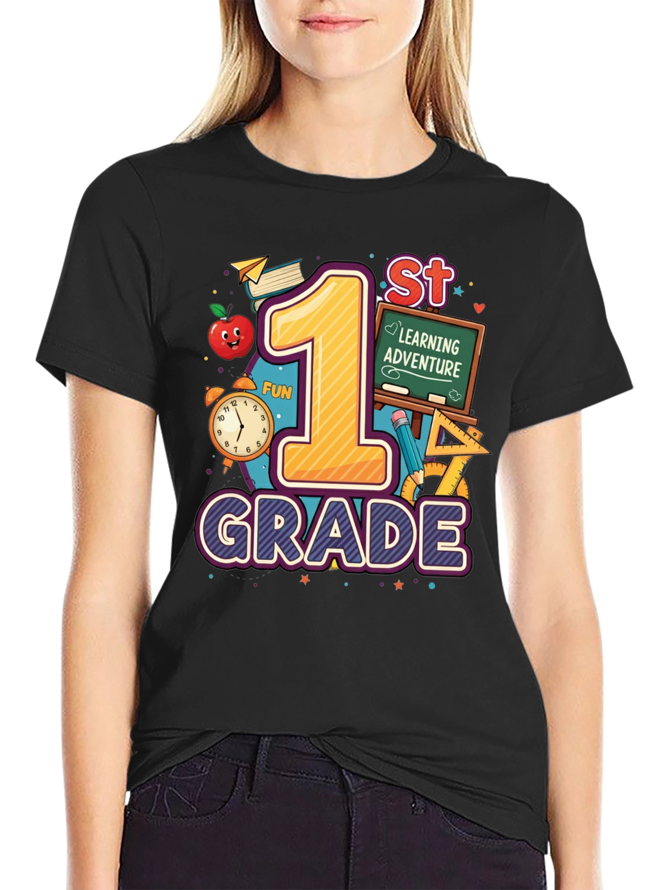 1st Grade Learning Adventure Black T-Shirt