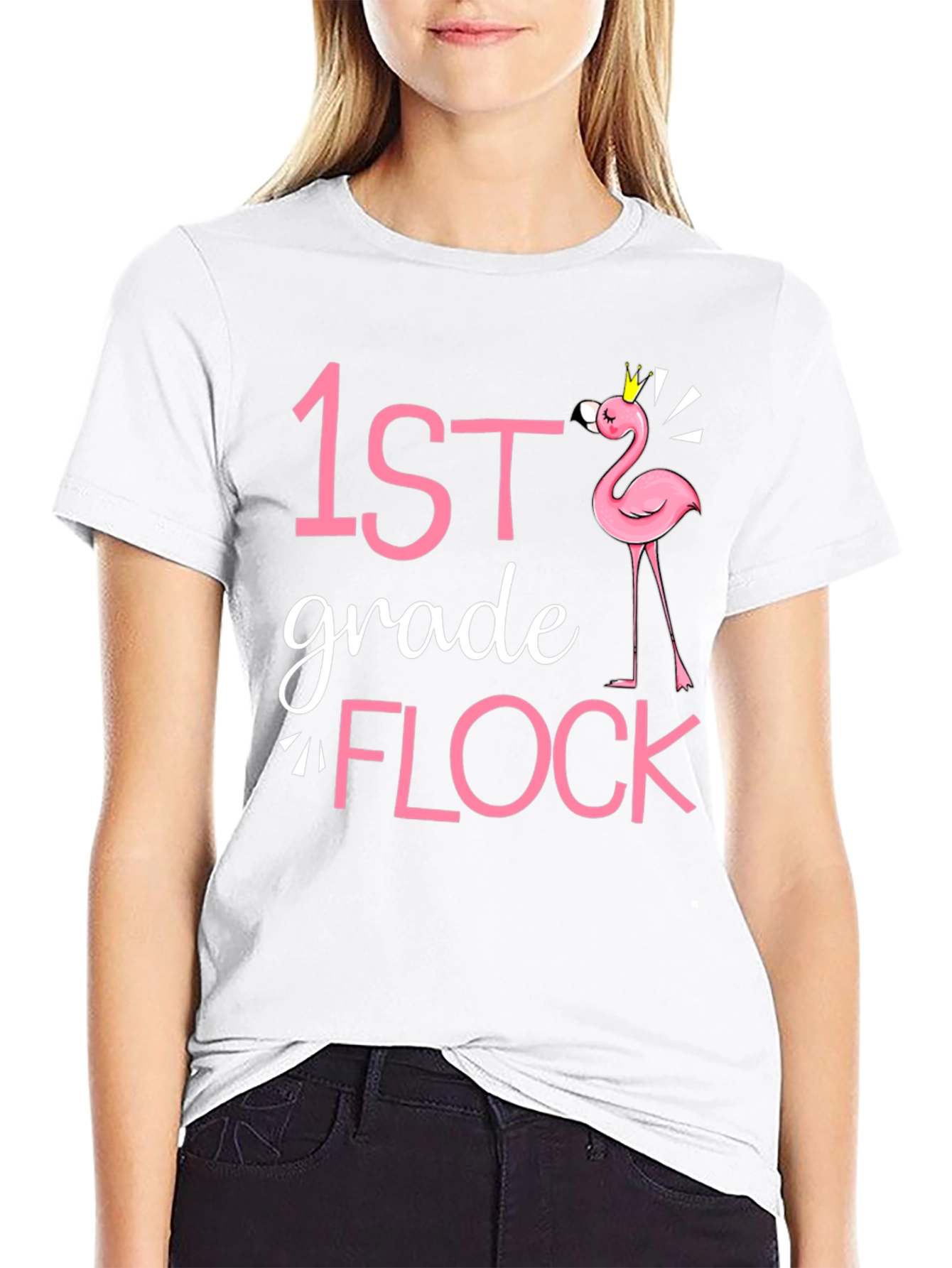 1st Grade Flock Flamingo Teacher Shirt