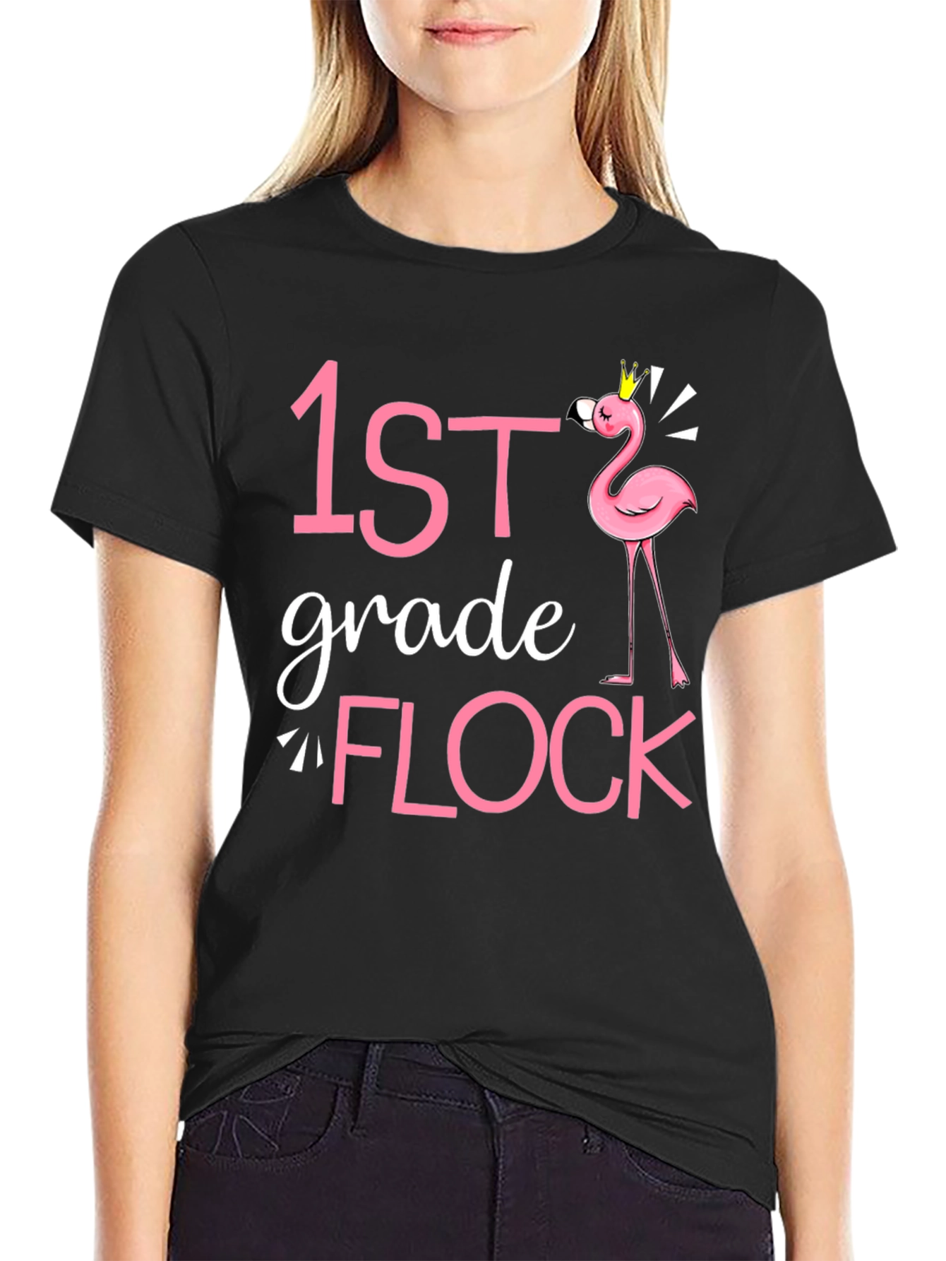 1st Grade Flock Flamingo Teacher Shirt