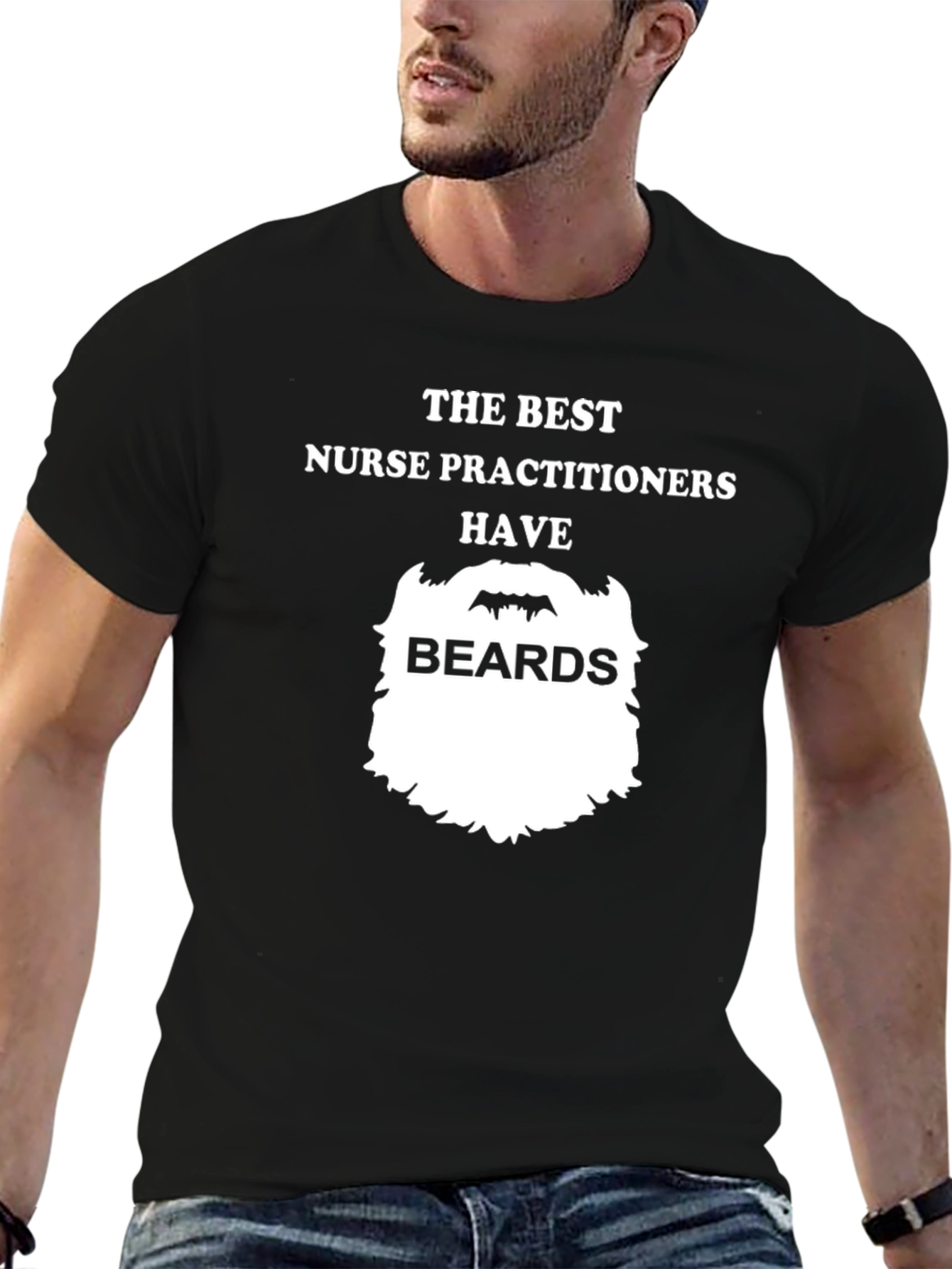 Bearded Nurse Practitioner T-Shirt - Black Cotton Tee