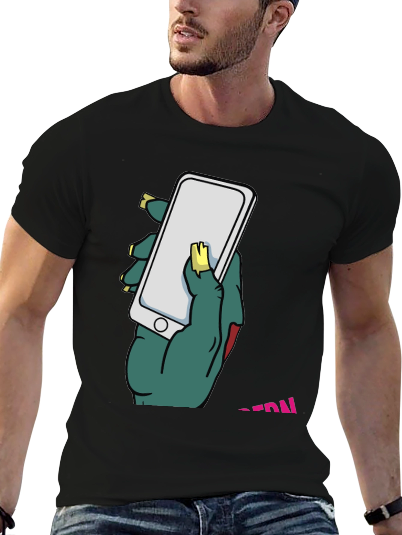 Zombie Hand Holding Phone Graphic T-Shirt