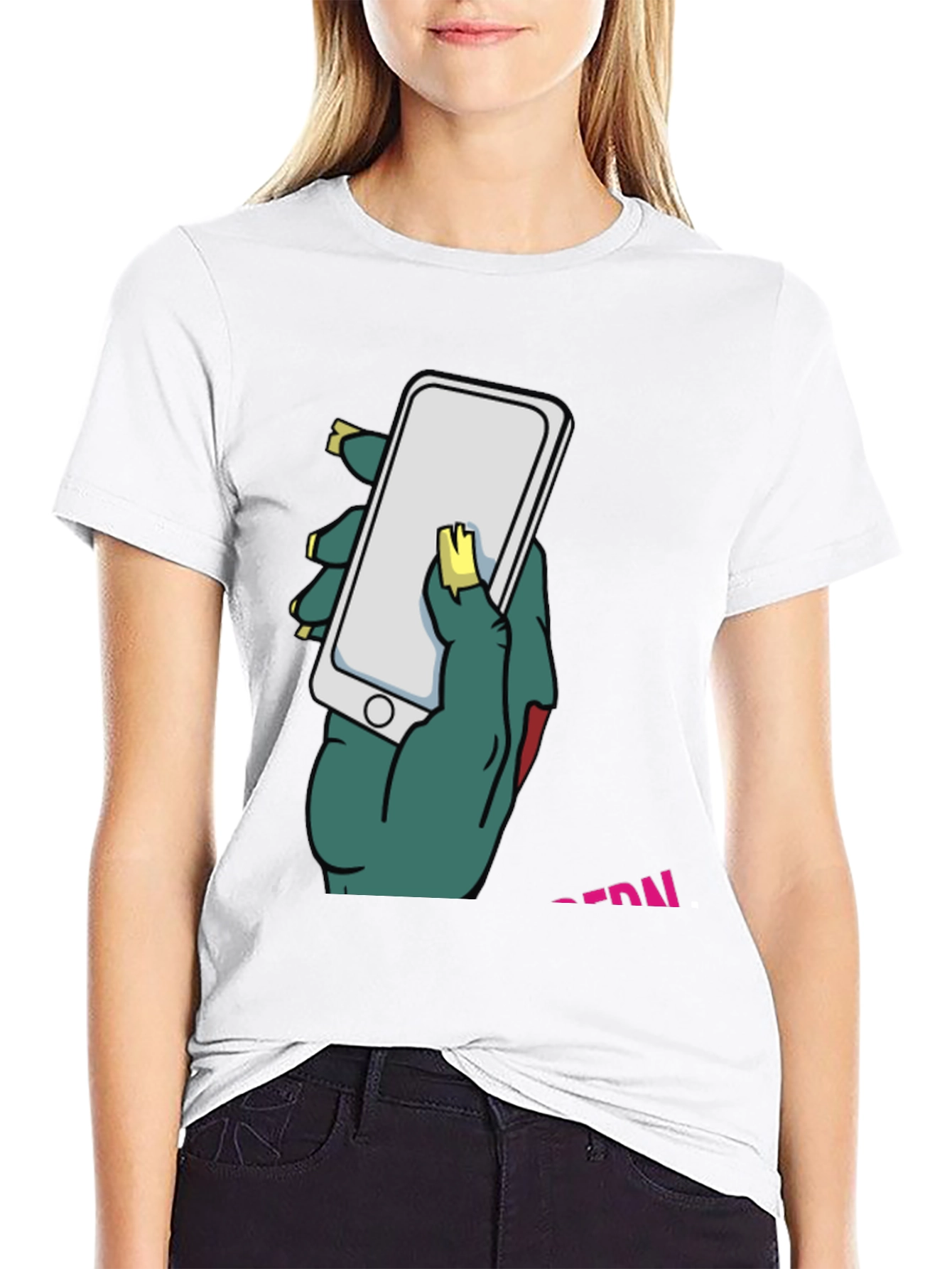 Zombie Hand Holding Phone Graphic T-Shirt