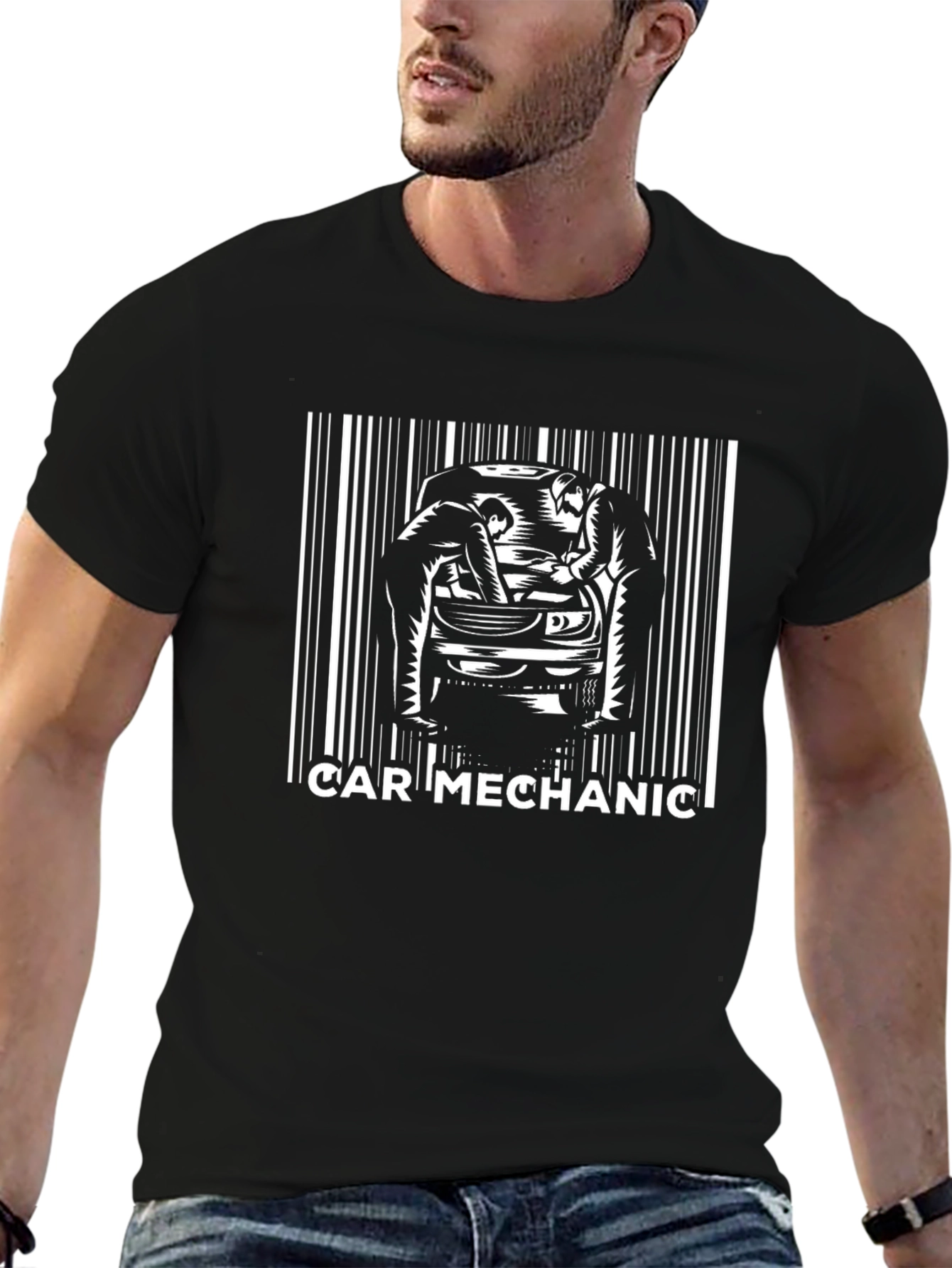 Car Mechanic Graphic T-Shirt - Black Cotton Tee