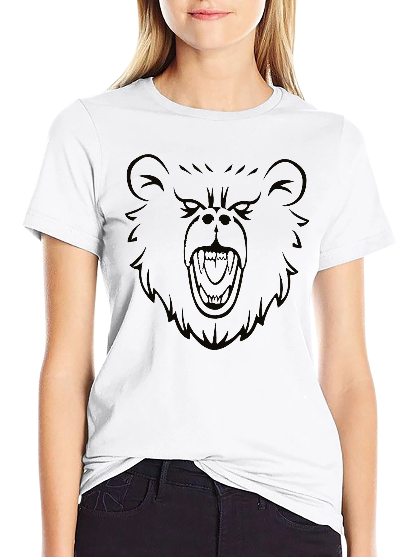 Mens Black T-Shirt with Bold Bear Graphic