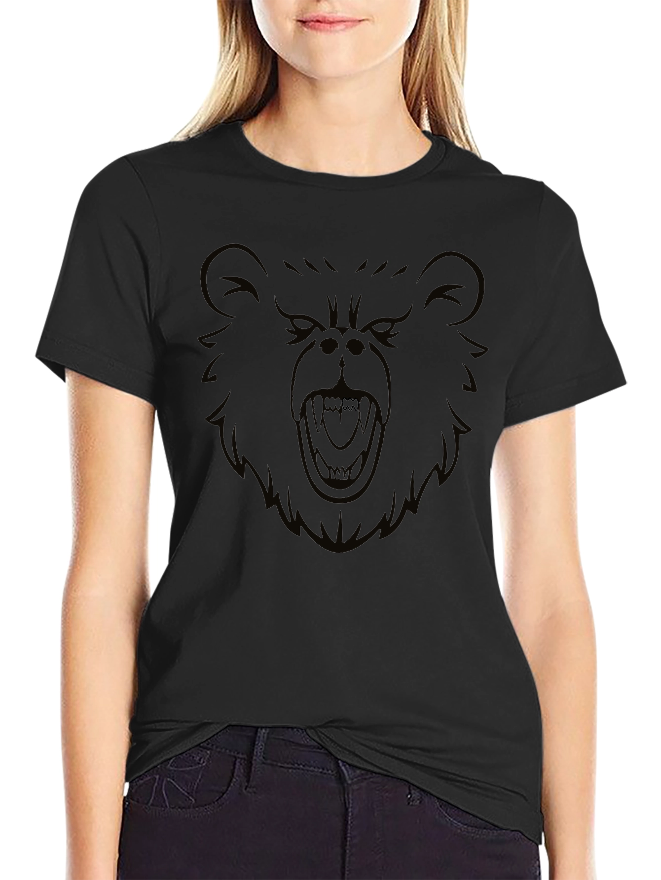 Mens Black T-Shirt with Bold Bear Graphic