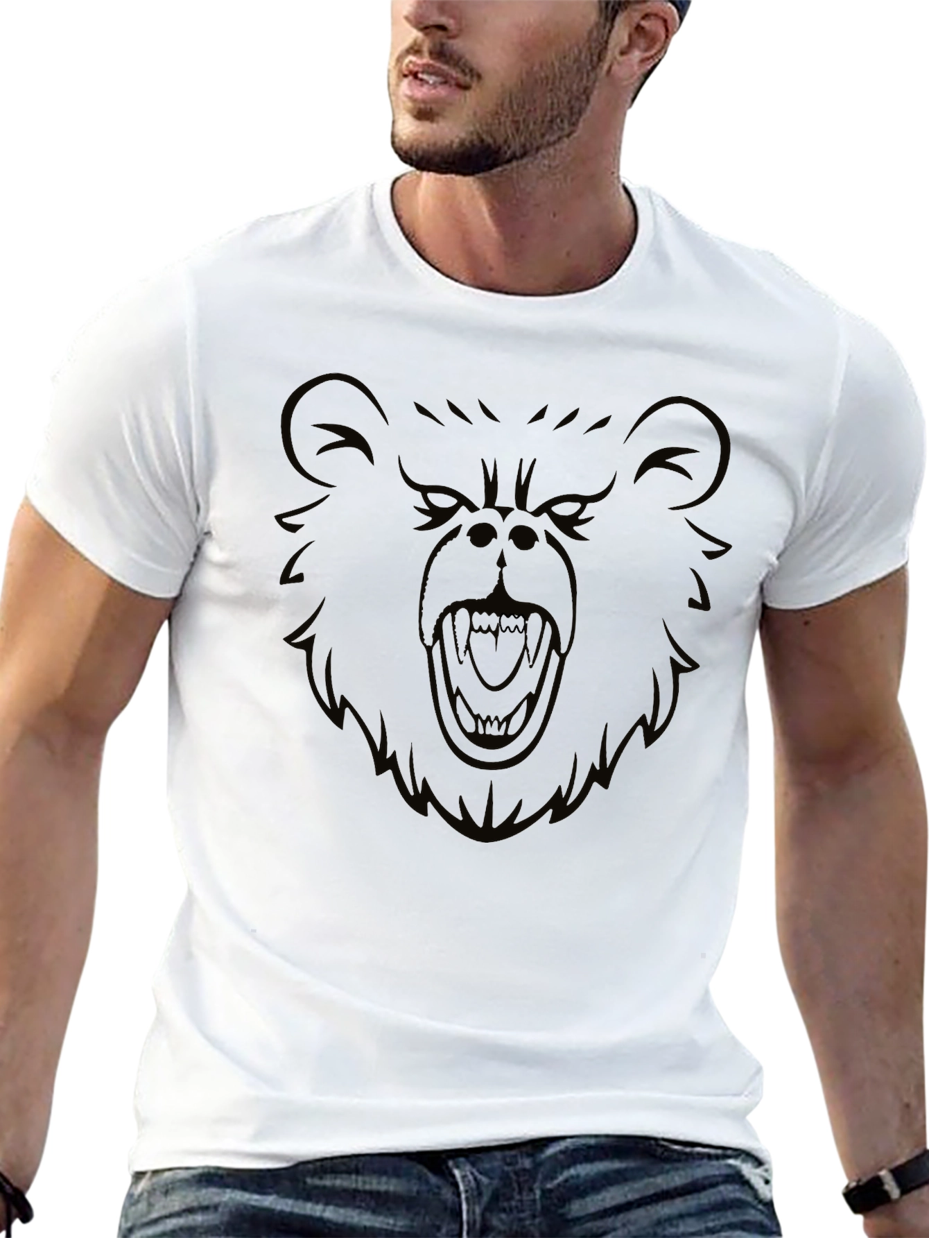 Mens Black T-Shirt with Bold Bear Graphic