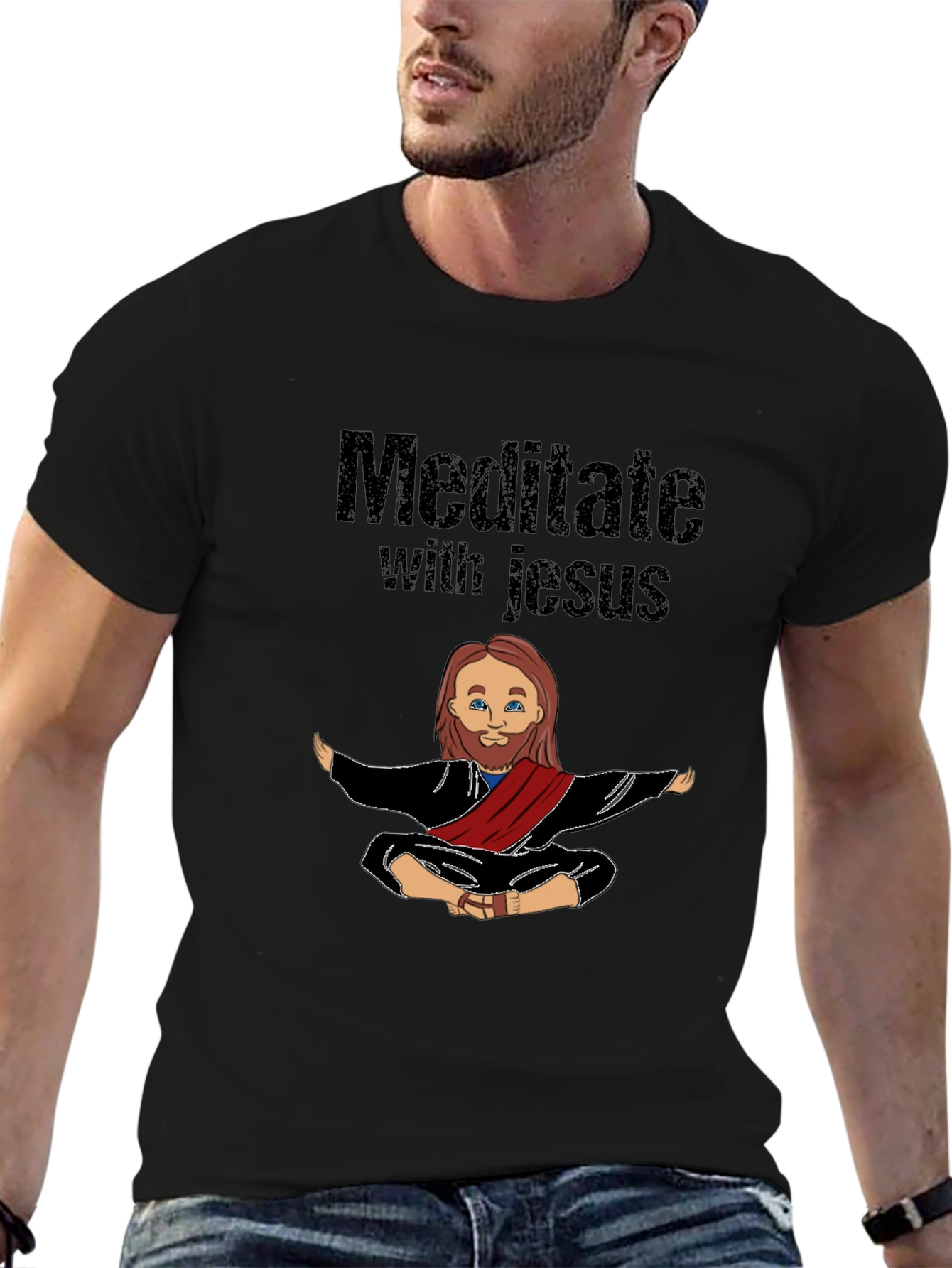Meditate with Jesus T-Shirt - Black Graphic Tee