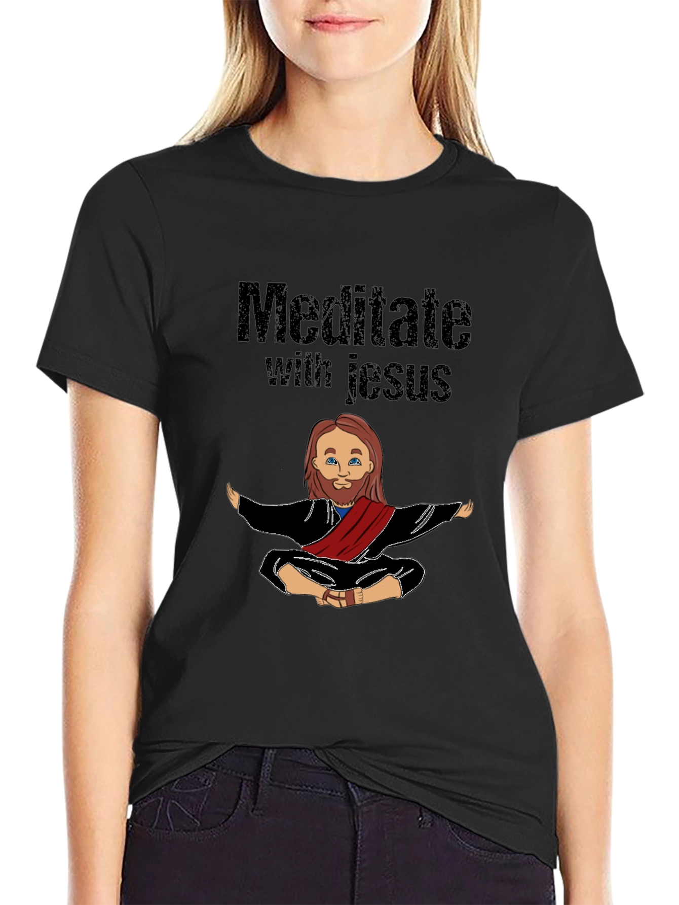 Meditate with Jesus T-Shirt - Black Graphic Tee
