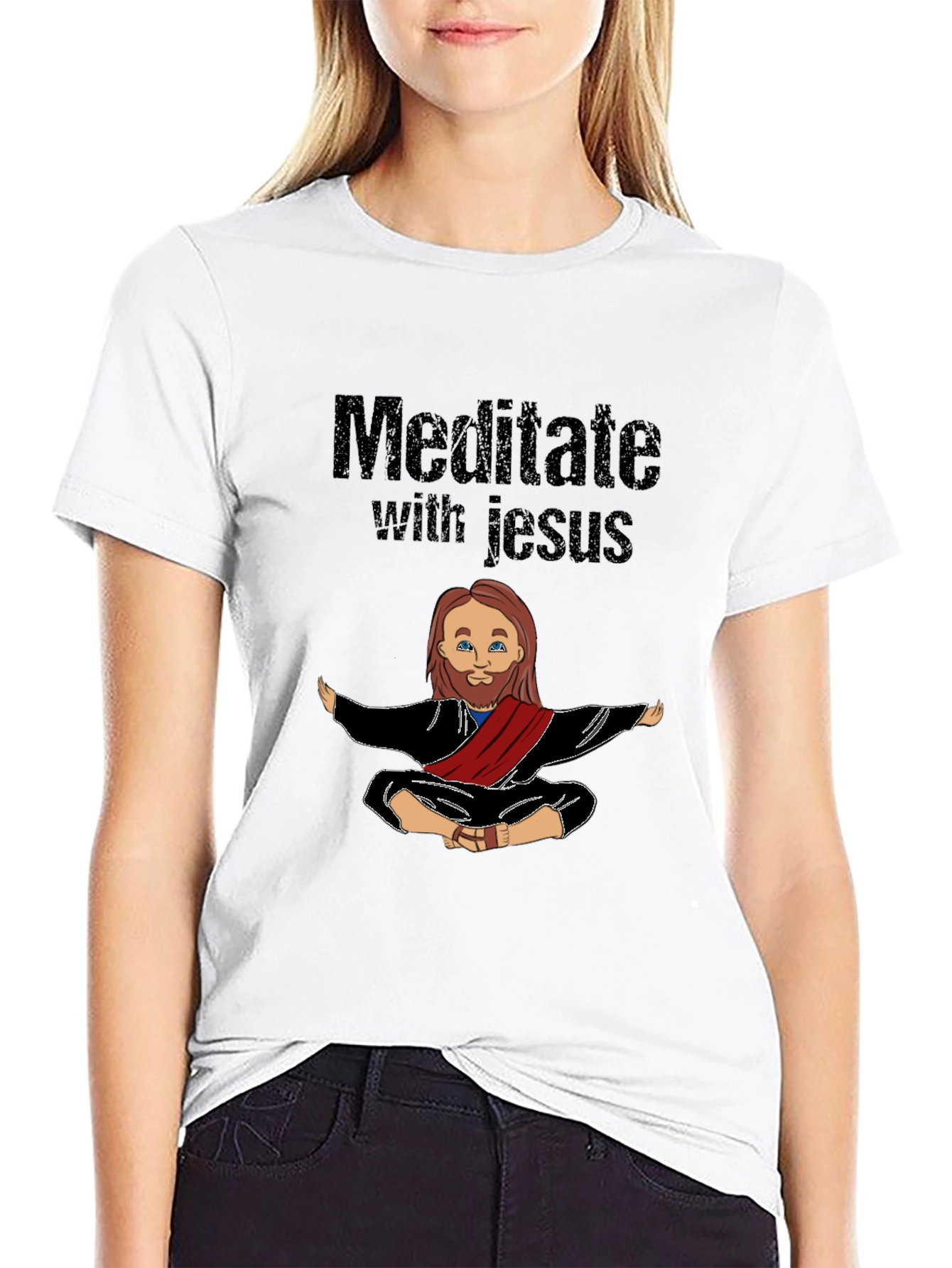 Meditate with Jesus T-Shirt - Black Graphic Tee