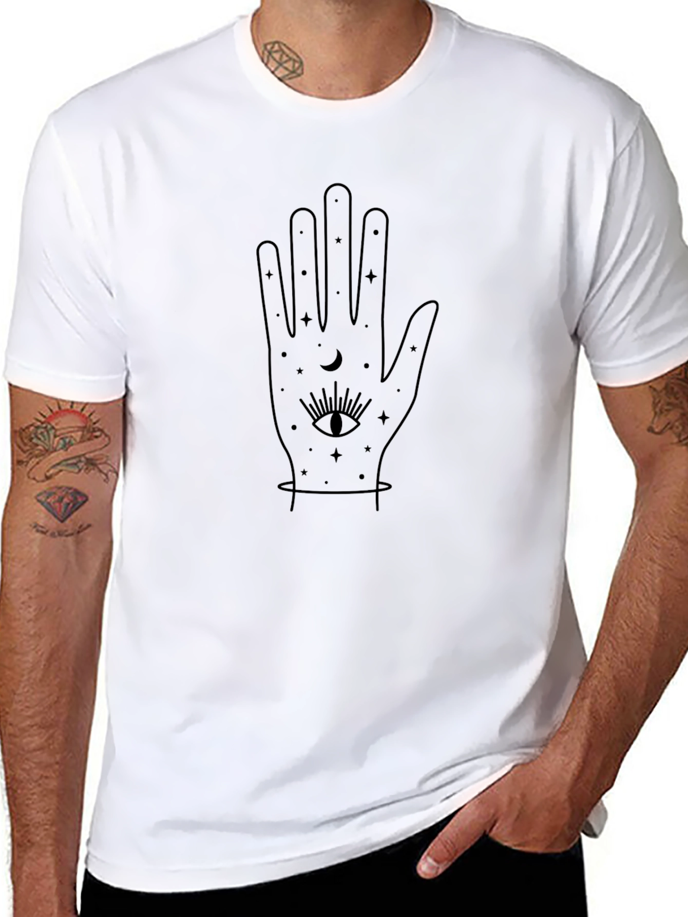 Mystic Hand Graphic Tee - Black Cotton Casual T-Shirt