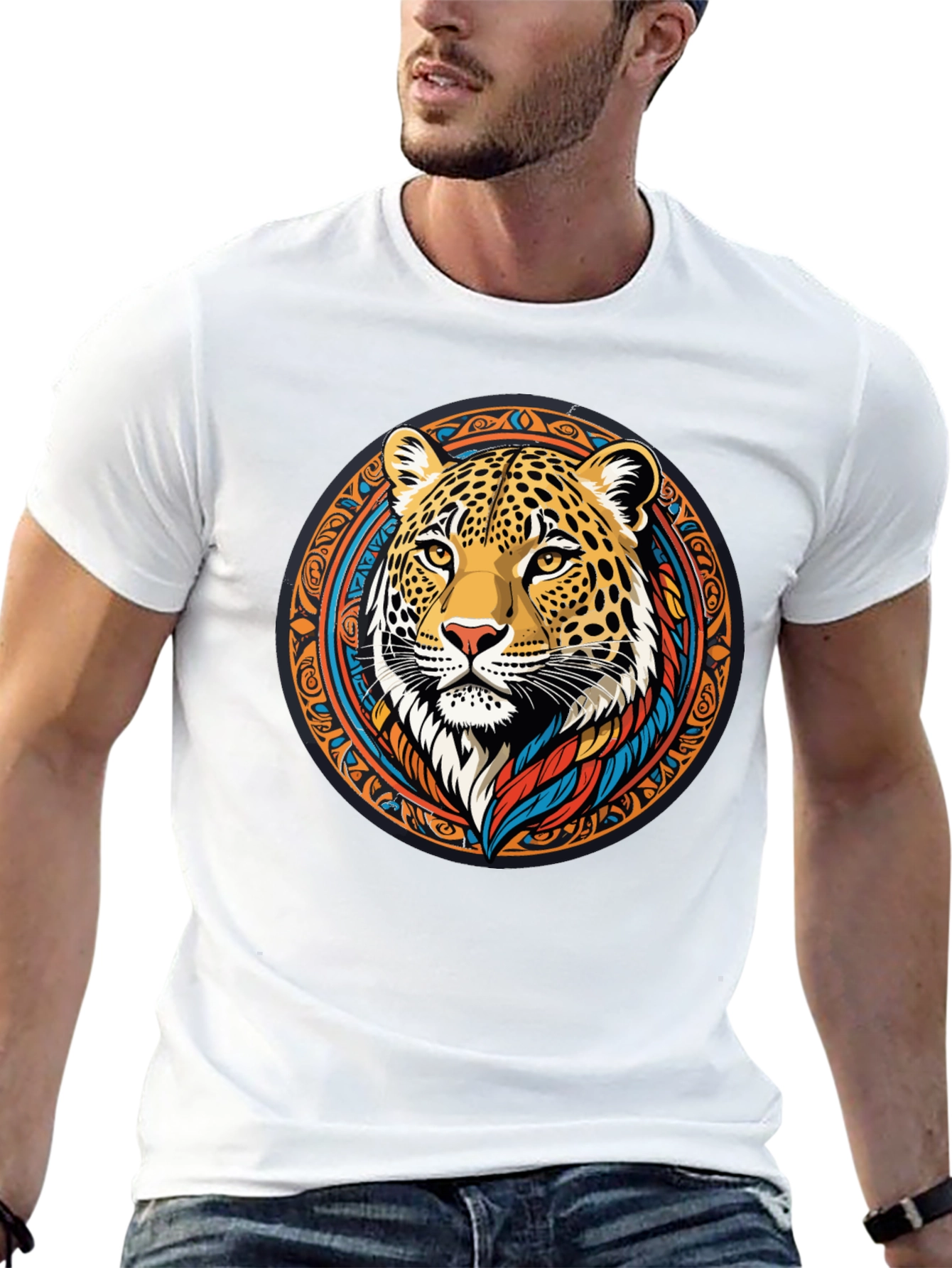 Leopard Print Graphic Tee - Tribal Animal Design