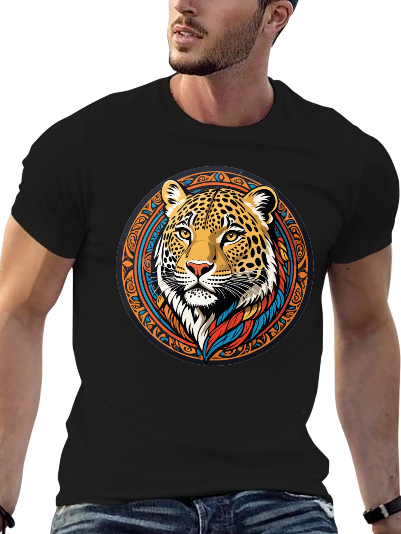 Leopard Print Graphic Tee - Tribal Animal Design