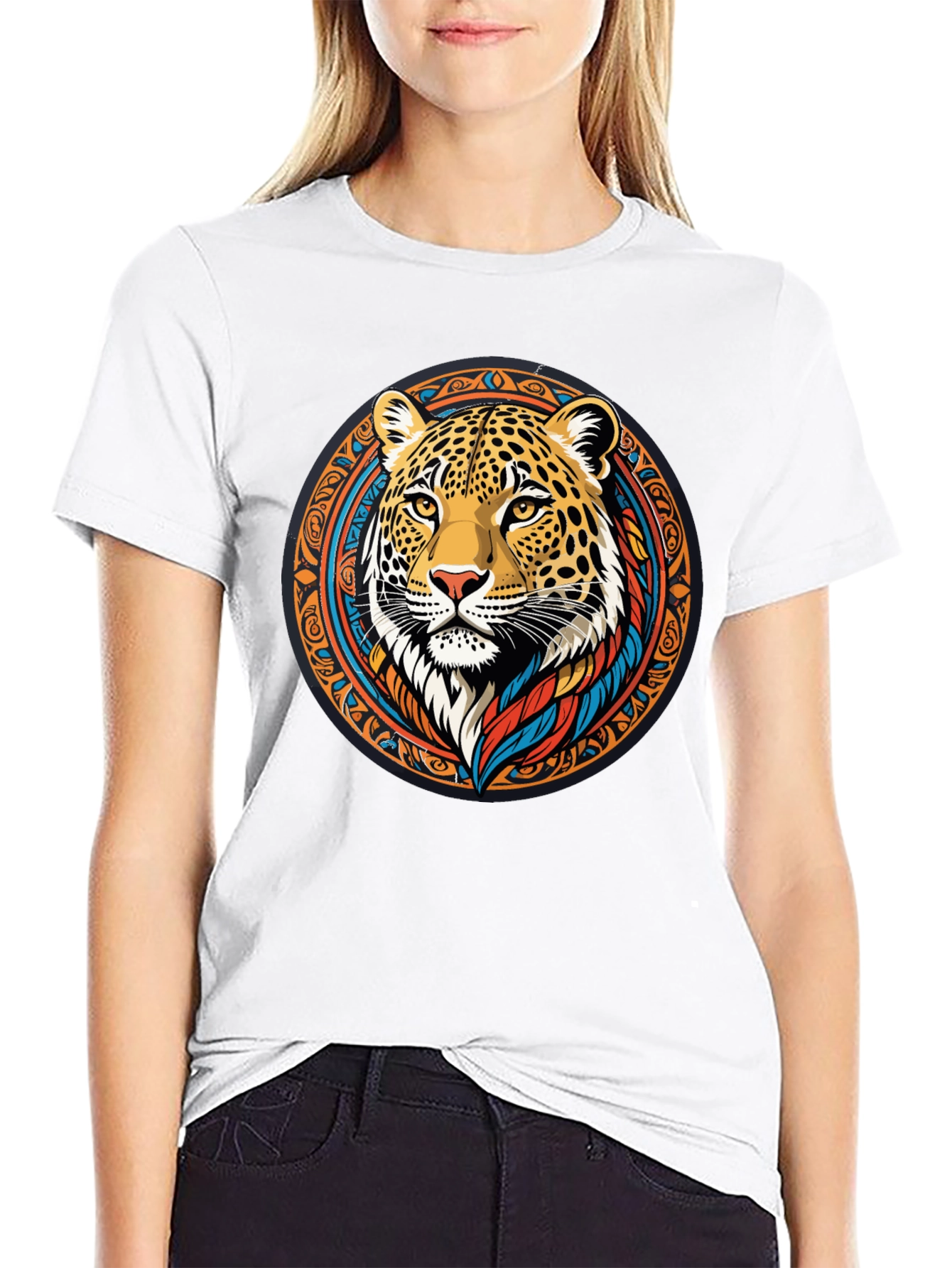 Leopard Print Graphic Tee - Tribal Animal Design