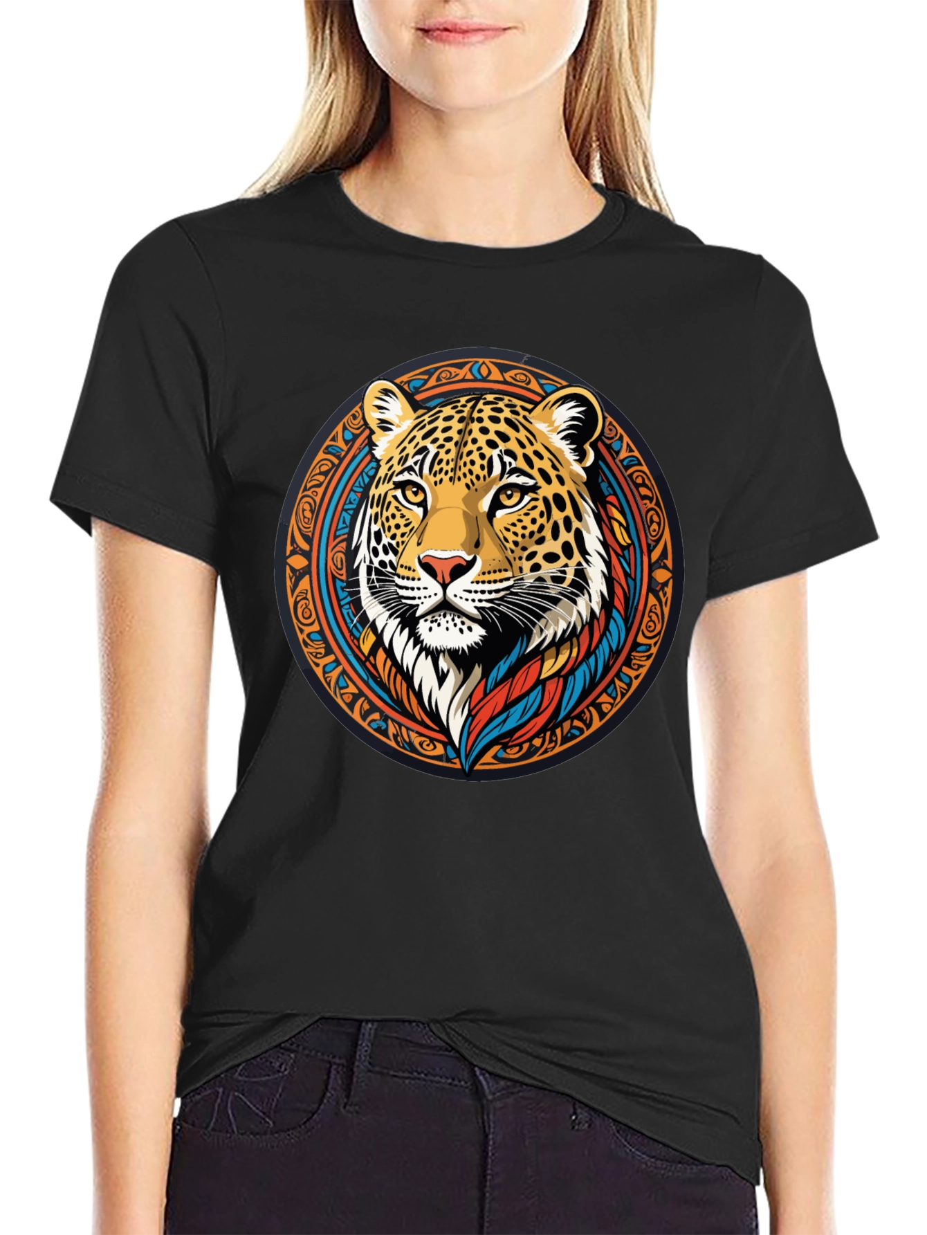 Leopard Print Graphic Tee - Tribal Animal Design