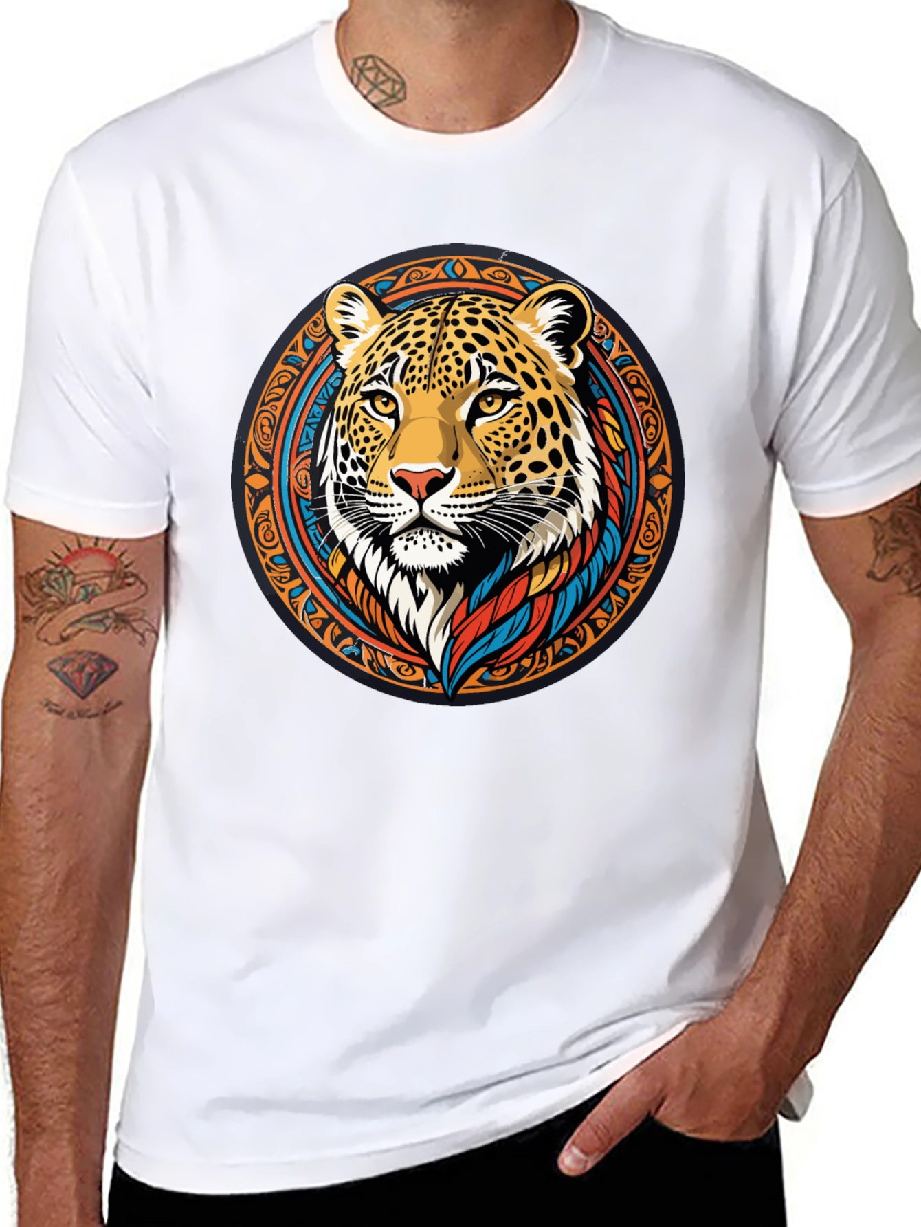 Leopard Print Graphic Tee - Tribal Animal Design