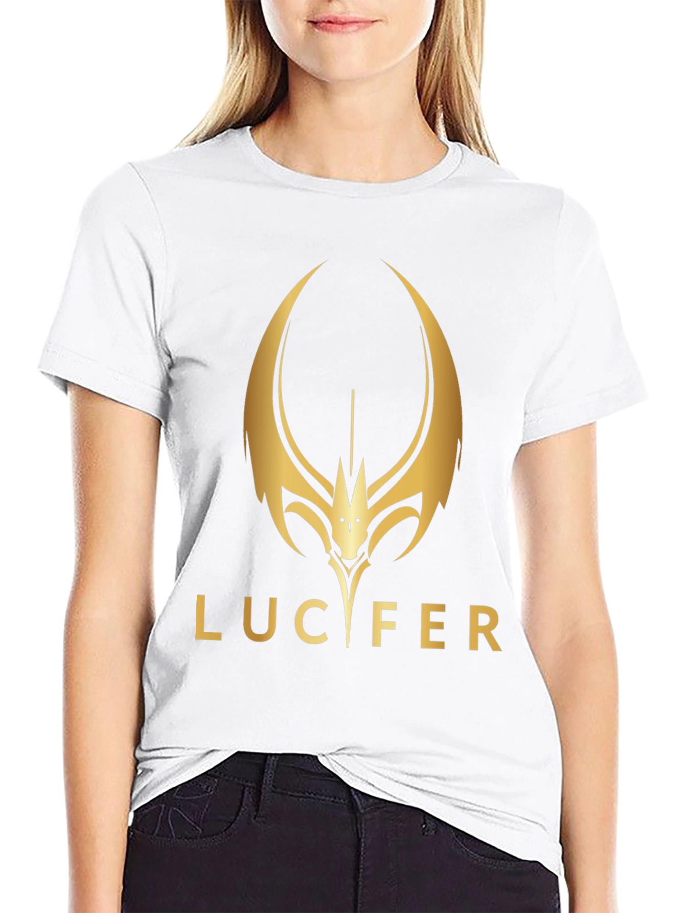 Lucifer Graphic T-Shirt - Gold Logo Print