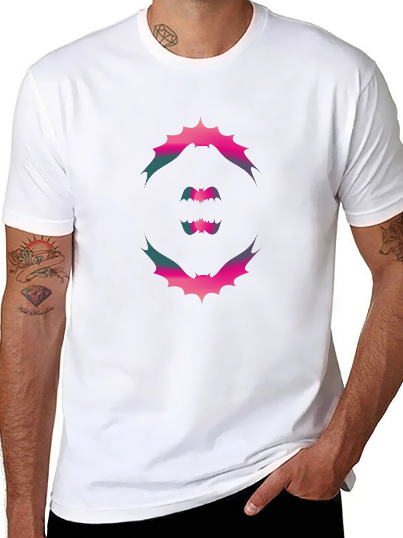 Bat Graphic T-Shirt - Pink and Teal Design