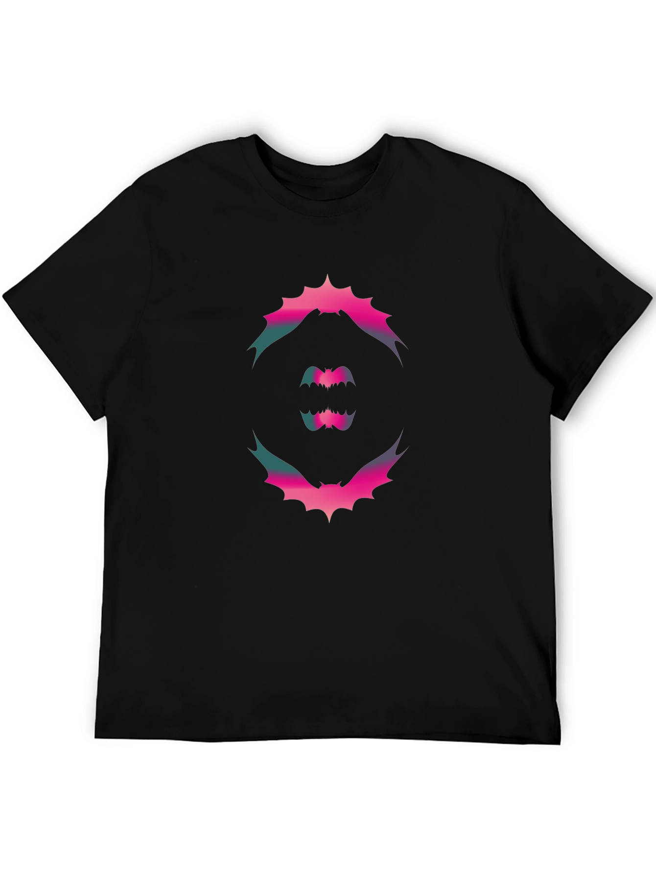 Bat Graphic T-Shirt - Pink and Teal Design