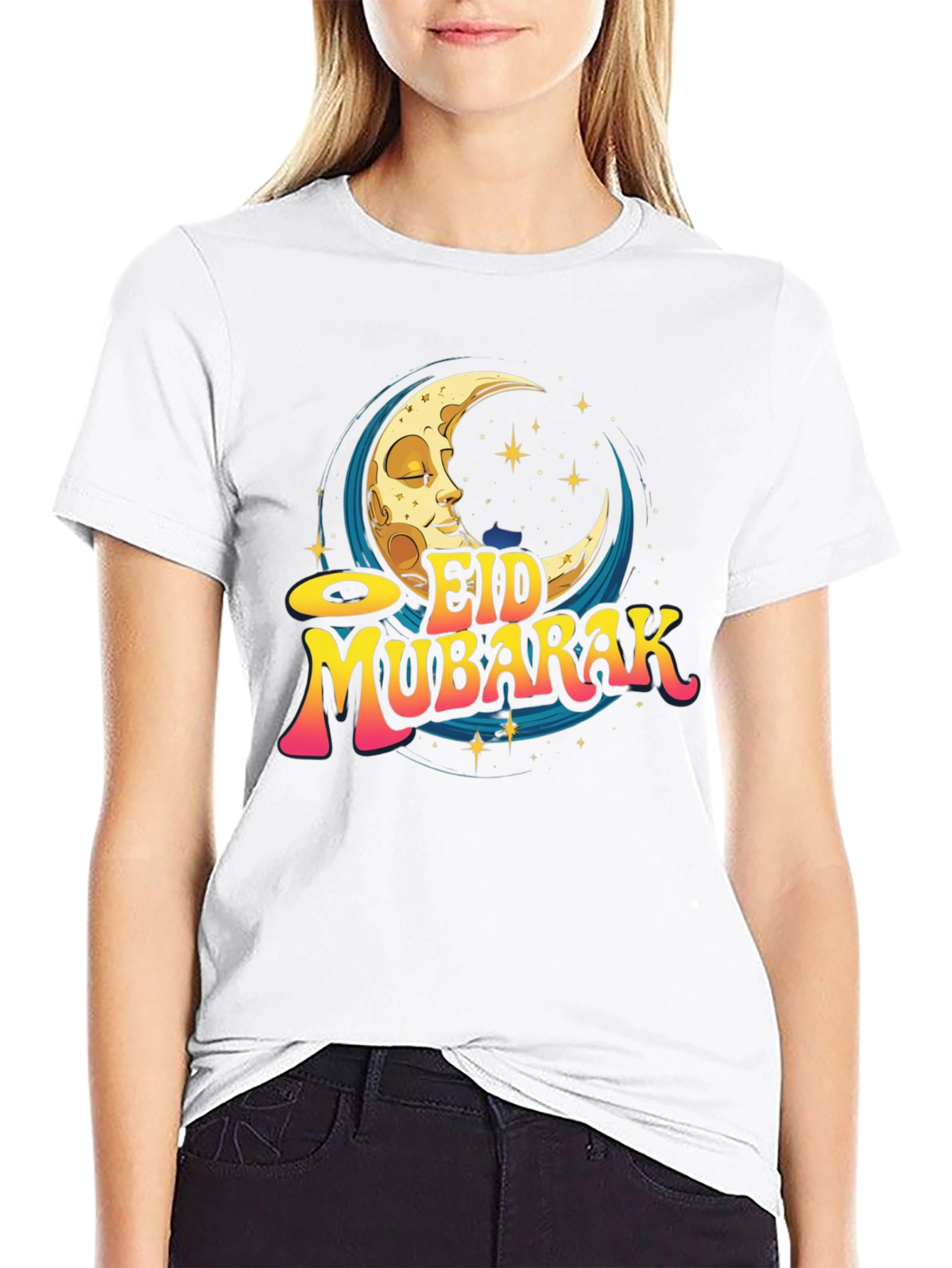 Eid Mubarak Graphic Tee - Crescent Moon Design