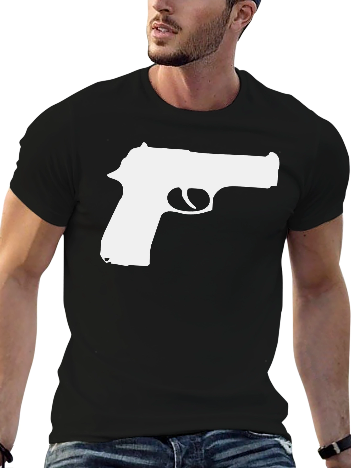 Gun Graphic Tee - Bold Black T-Shirt
