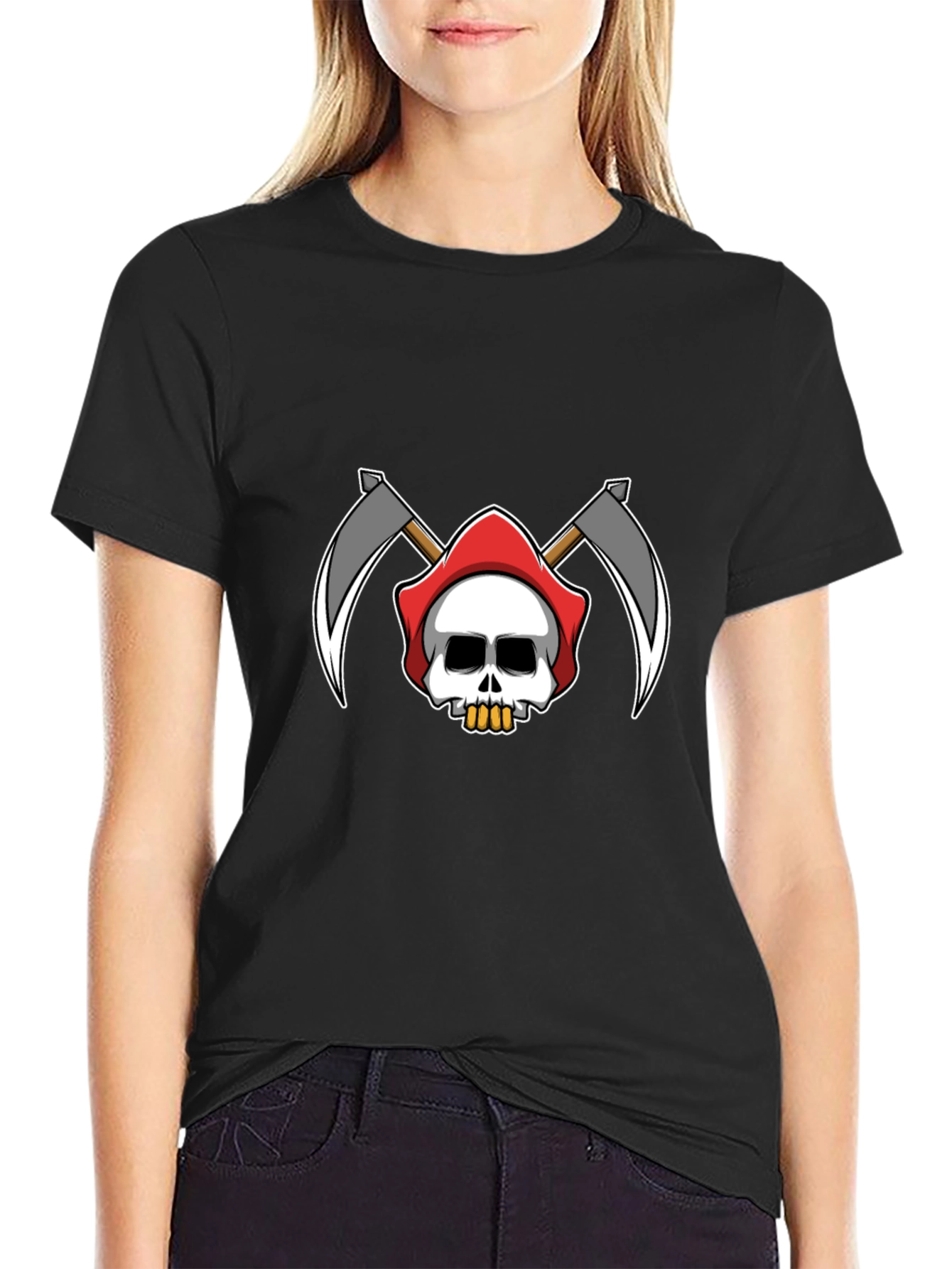 Grim Reaper Skull Graphic T-Shirt - Black