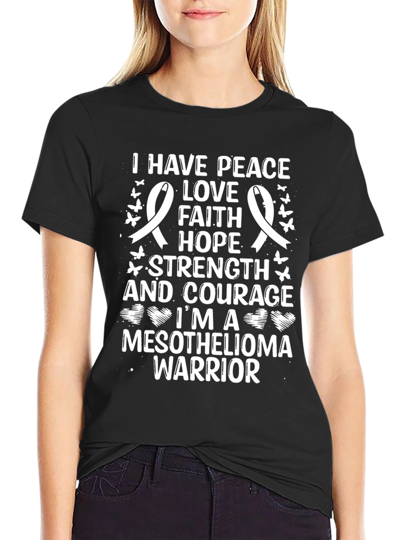Mesothelioma Warrior Ribbon T-Shirt - Peace Love Hope