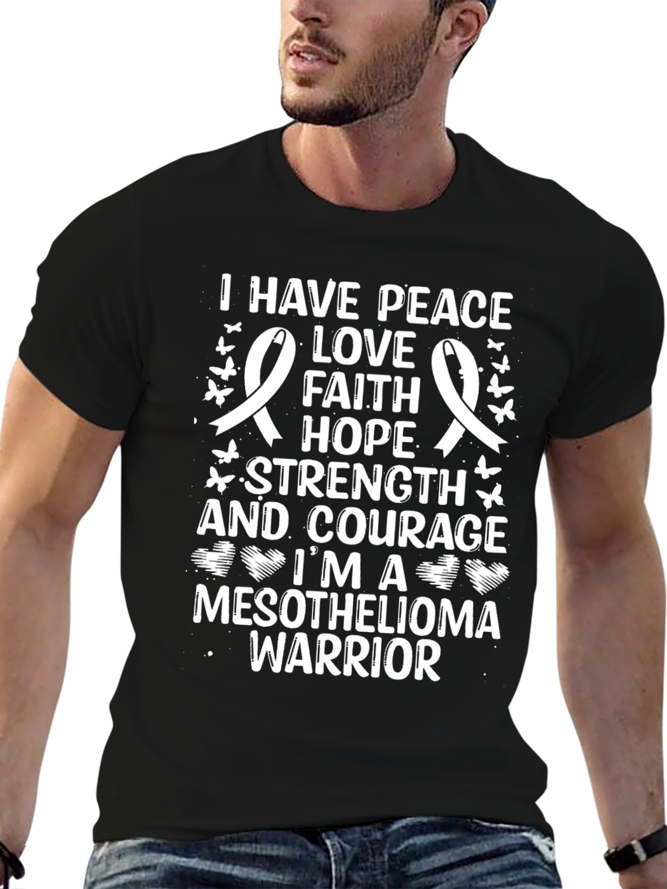 Mesothelioma Warrior Ribbon T-Shirt - Peace Love Hope