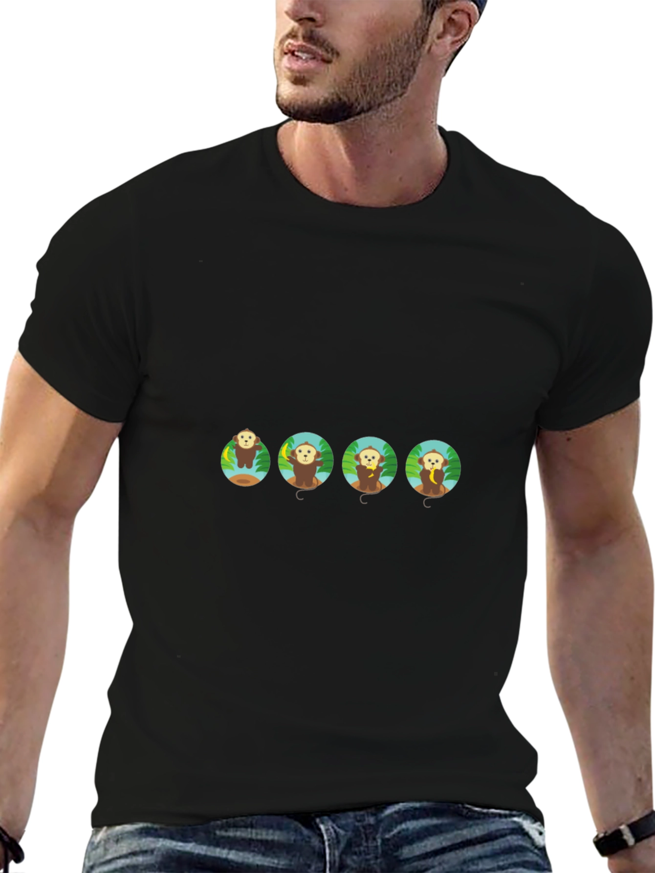 Monkey Business Graphic Tee - Black Cotton T-Shirt