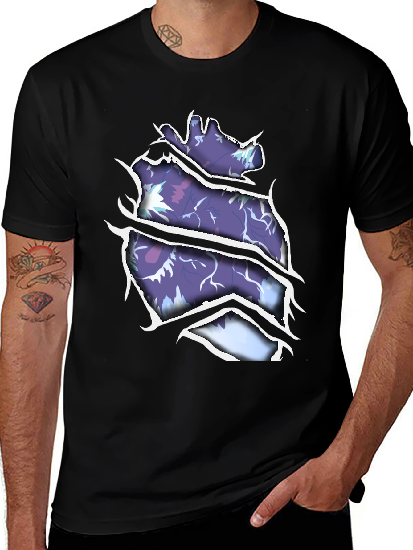 Torn Tee with Heart Print