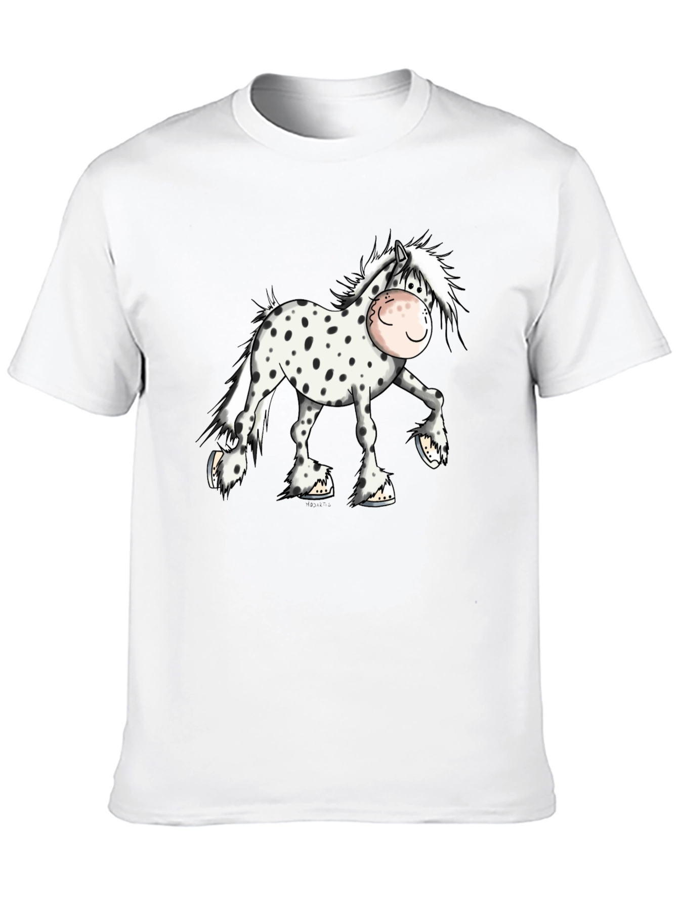 Cartoon Horse Graphic Tee - Black Cotton T-Shirt