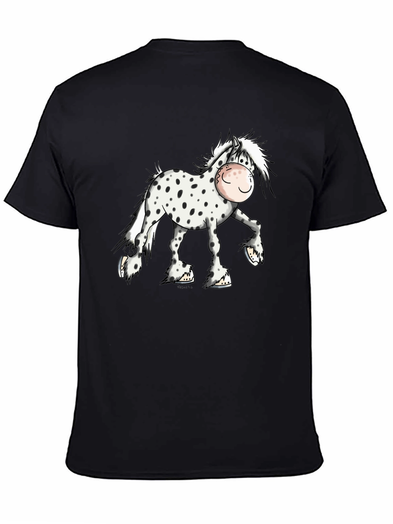 Cartoon Horse Graphic Tee - Black Cotton T-Shirt
