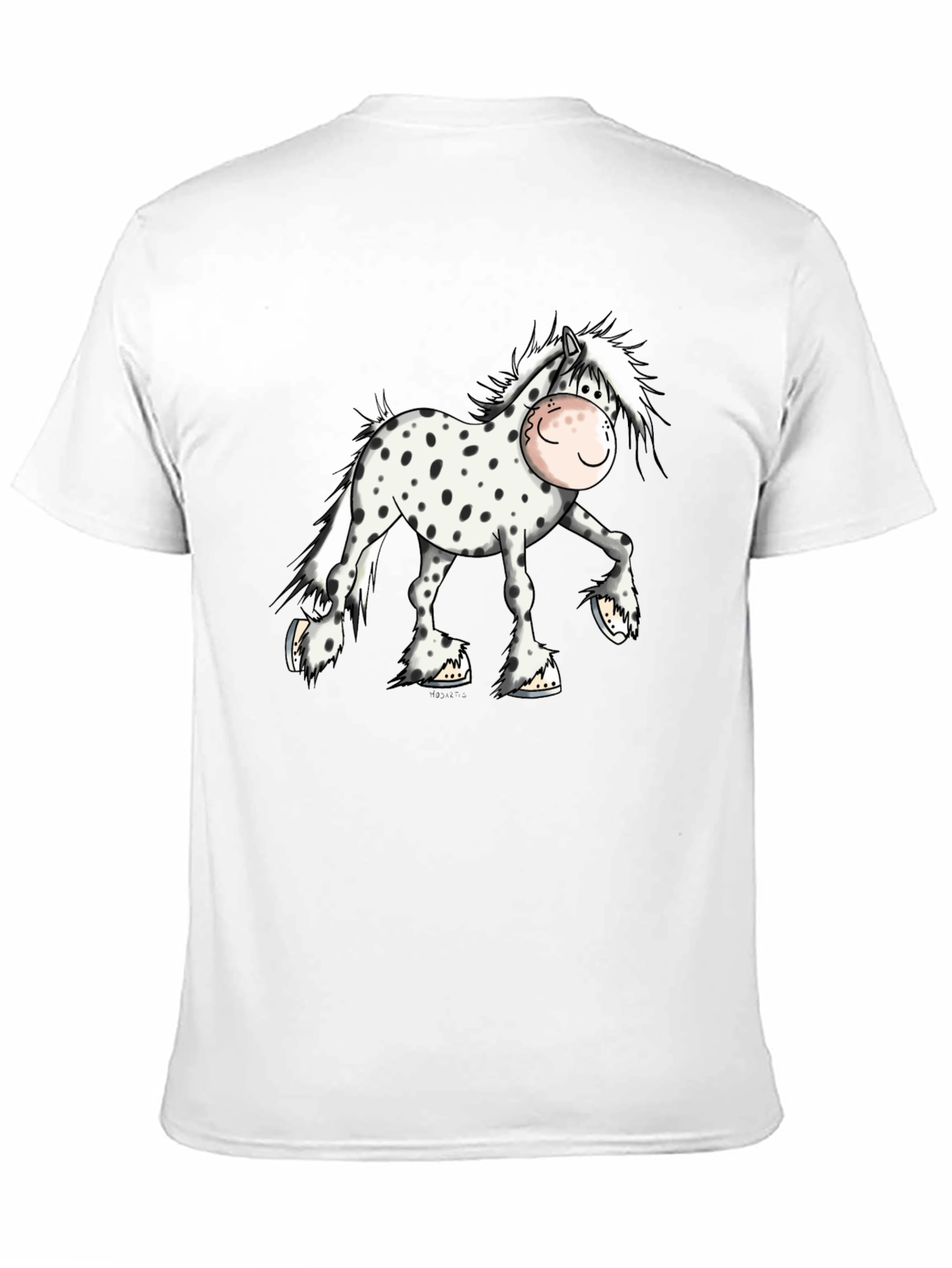 Cartoon Horse Graphic Tee - Black Cotton T-Shirt