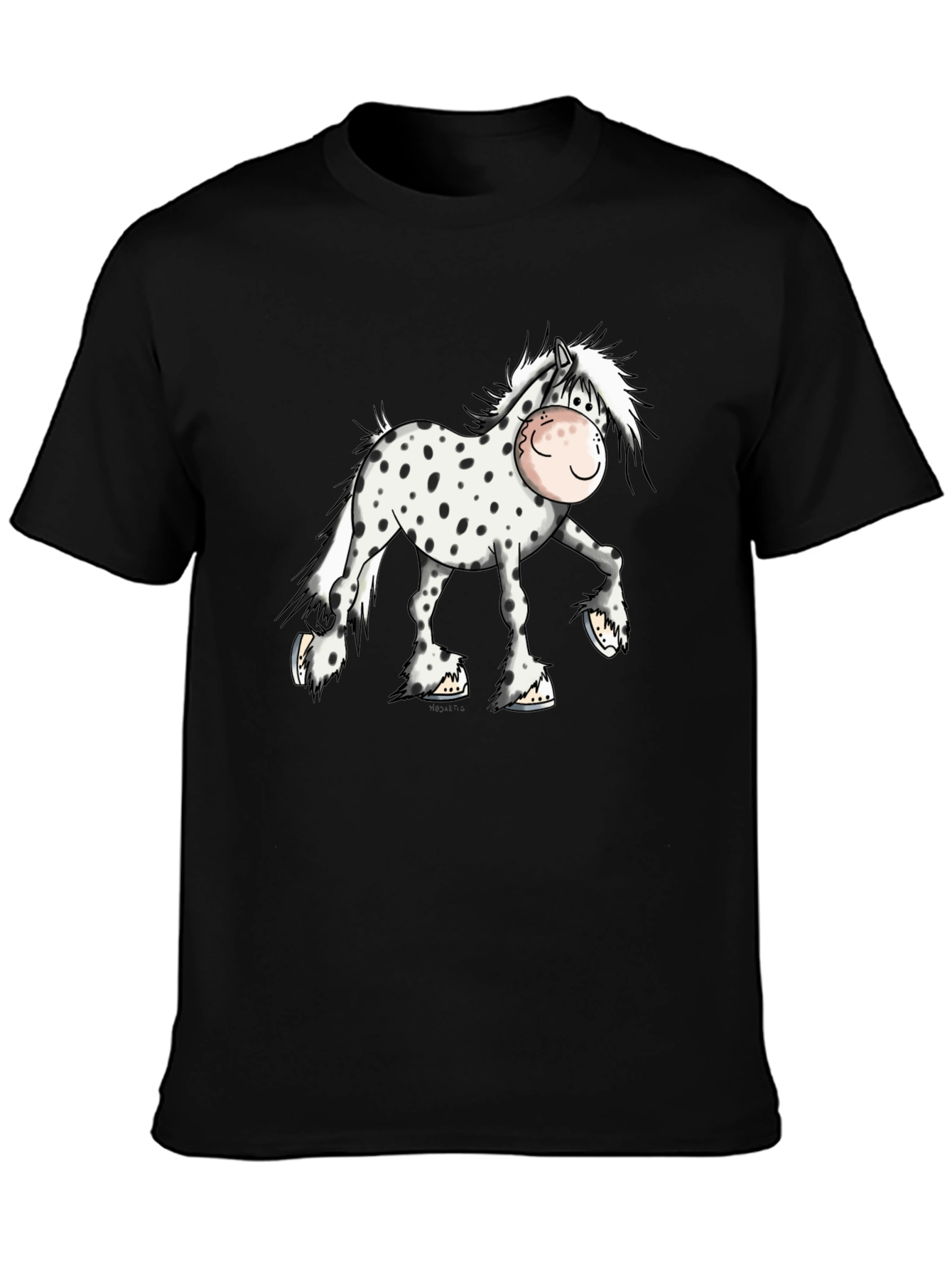 Cartoon Horse Graphic Tee - Black Cotton T-Shirt