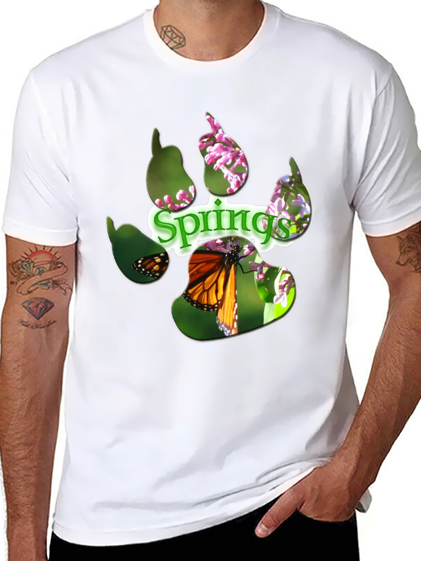 Springs Paw Print Butterfly Graphic T-Shirt