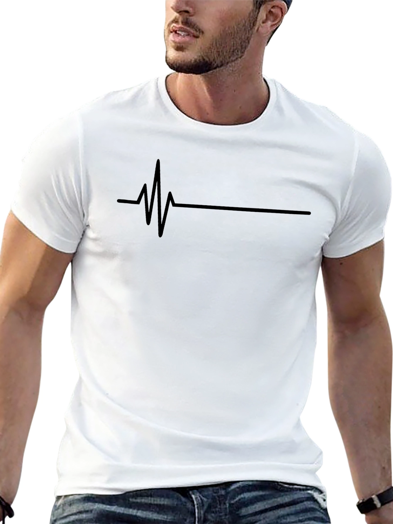 Black T-Shirt with Heartbeat Graphic