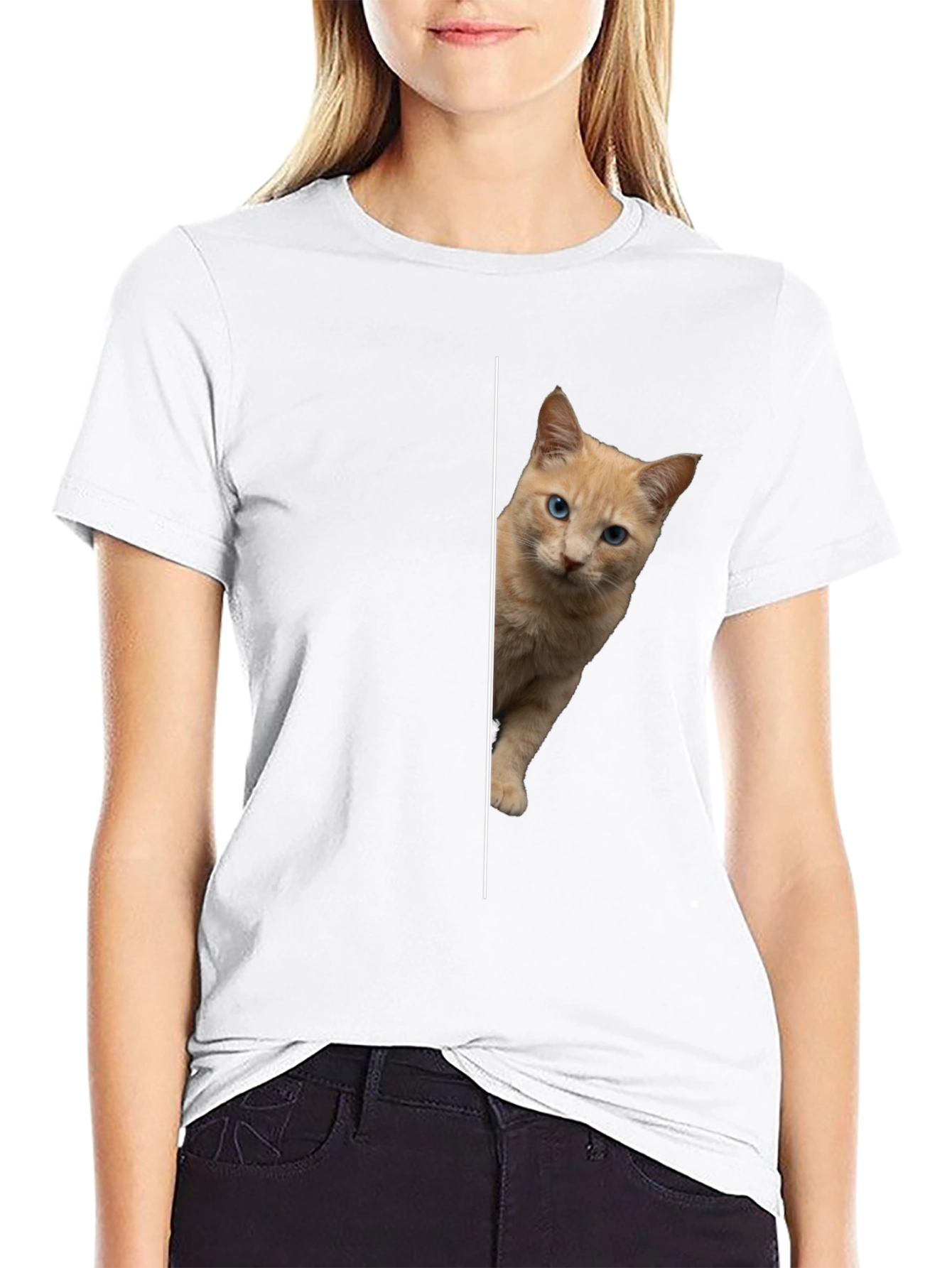 Peek-a-boo Kitten Graphic Tee - Soft Cotton Blend