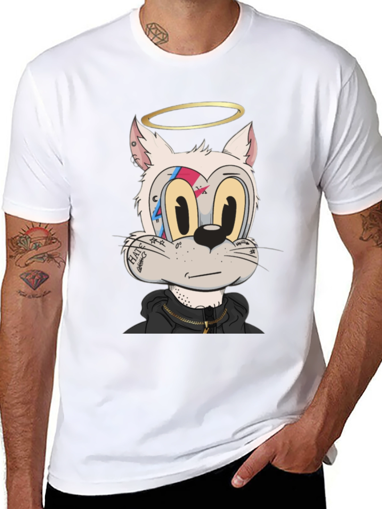 Cartoon Cat T-Shirt - Black Graphic Tee
