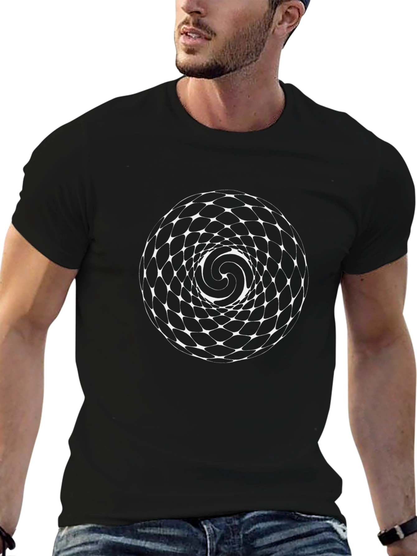 Optical Illusion Spiral Graphic Tee - Black