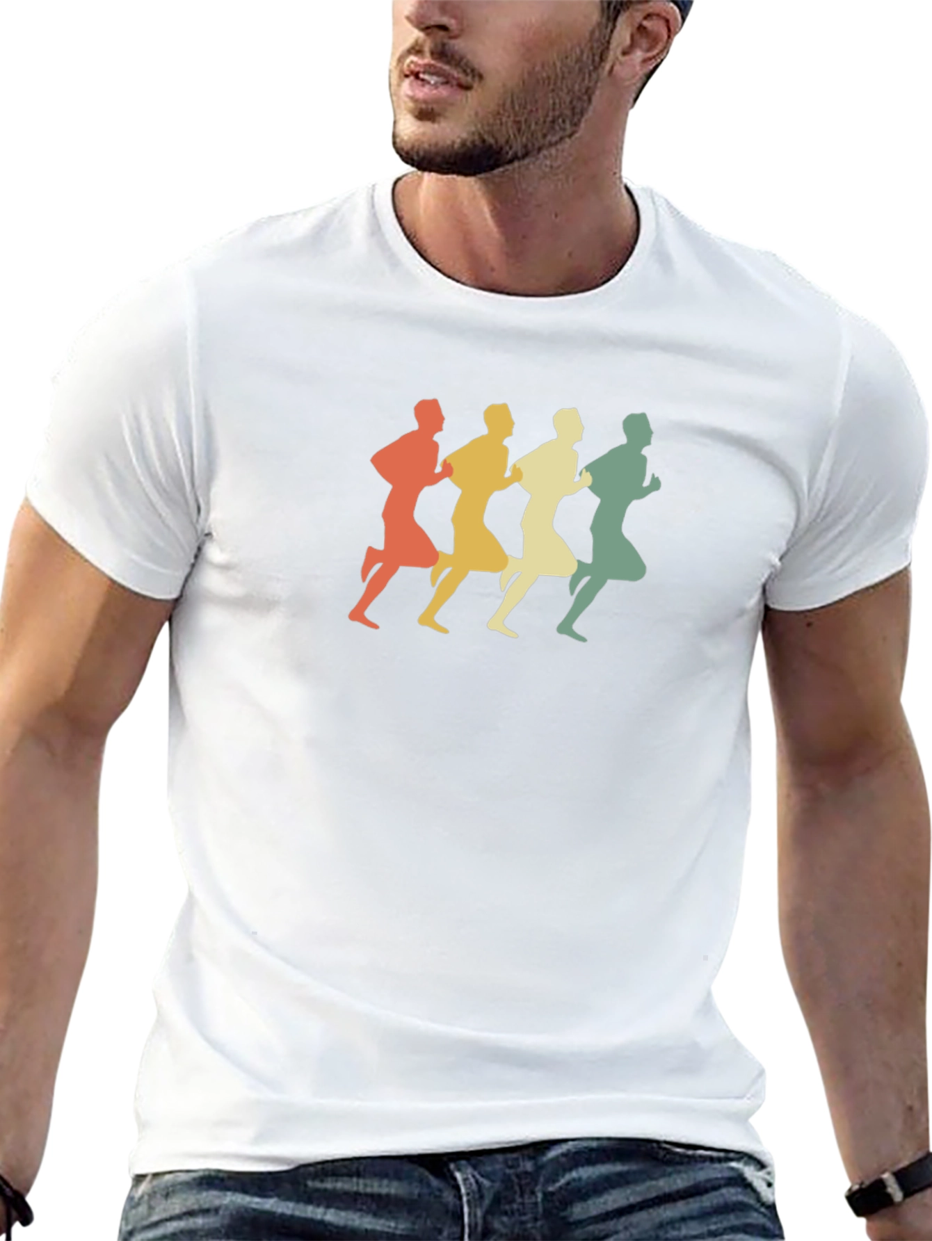 Retro Runner Graphic Tee - Black Cotton Blend T-Shirt