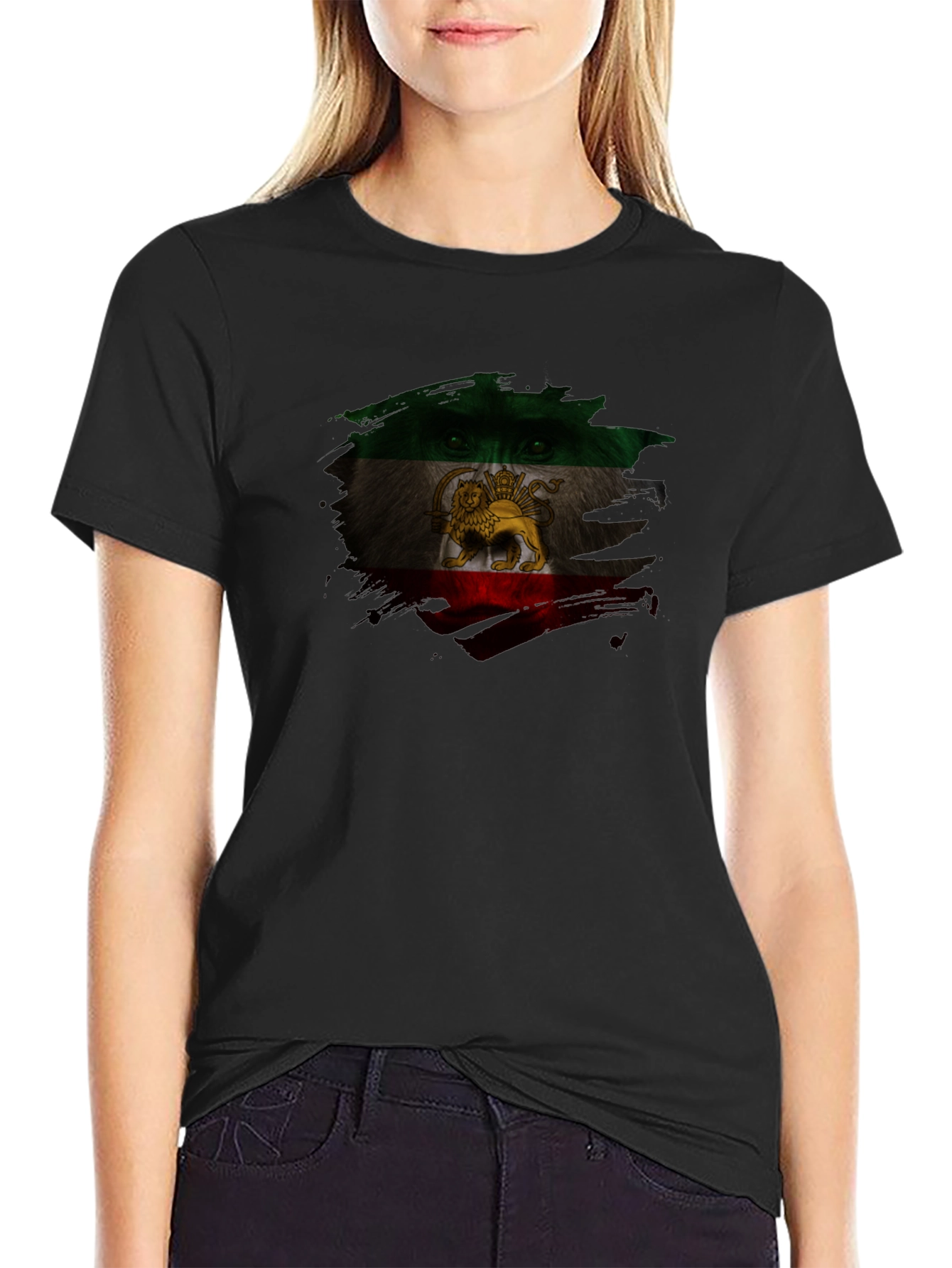 Iran Flag Lion Graphic Black T-Shirt