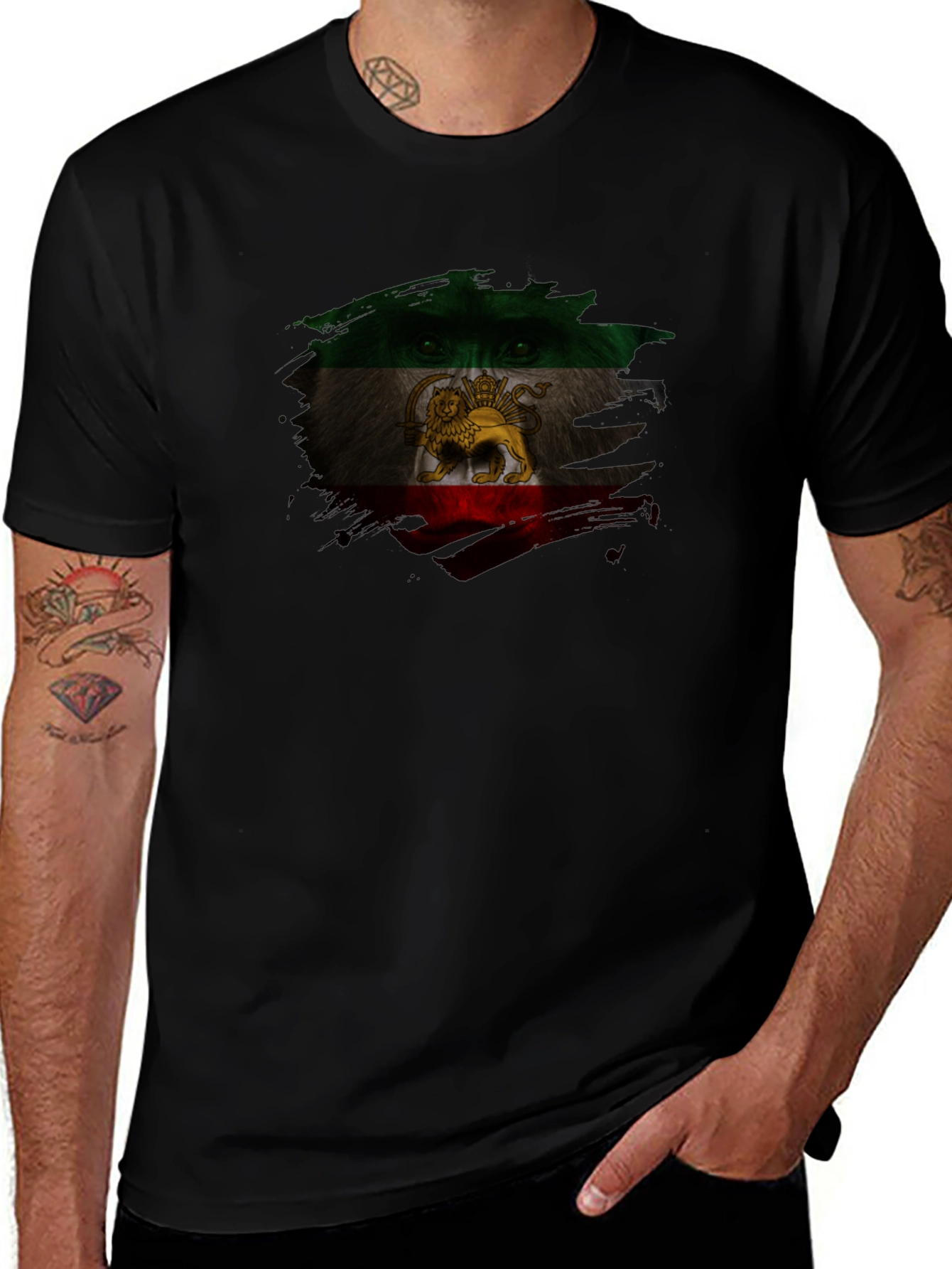 Iran Flag Lion Graphic Black T-Shirt