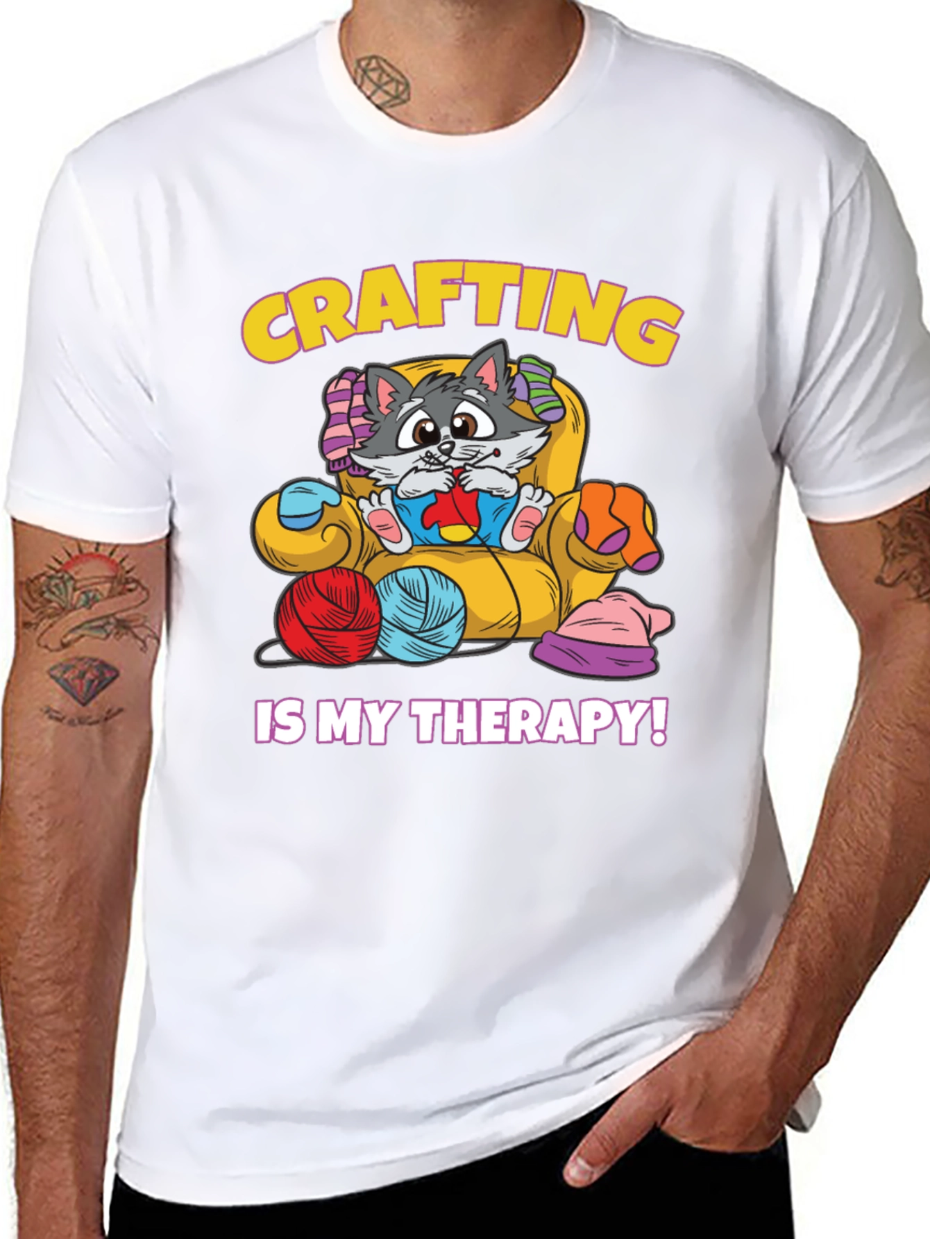 Crafting is My Therapy T-Shirt - Cute Cat Design