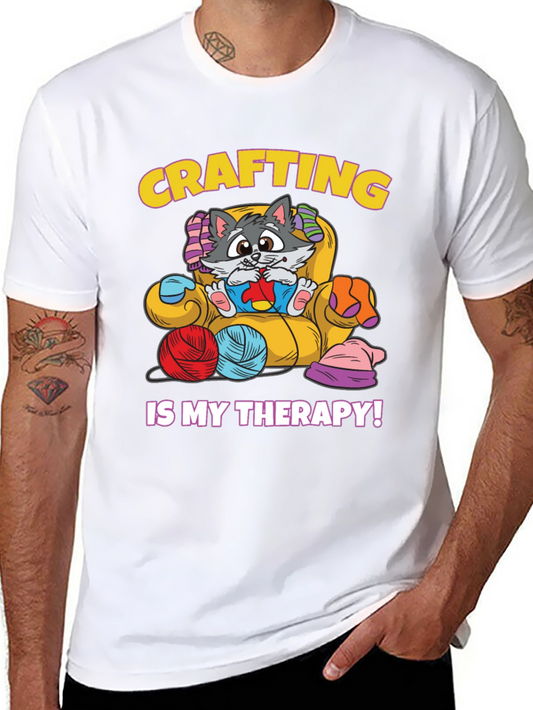 Crafting is My Therapy T-Shirt - Cute Cat Design