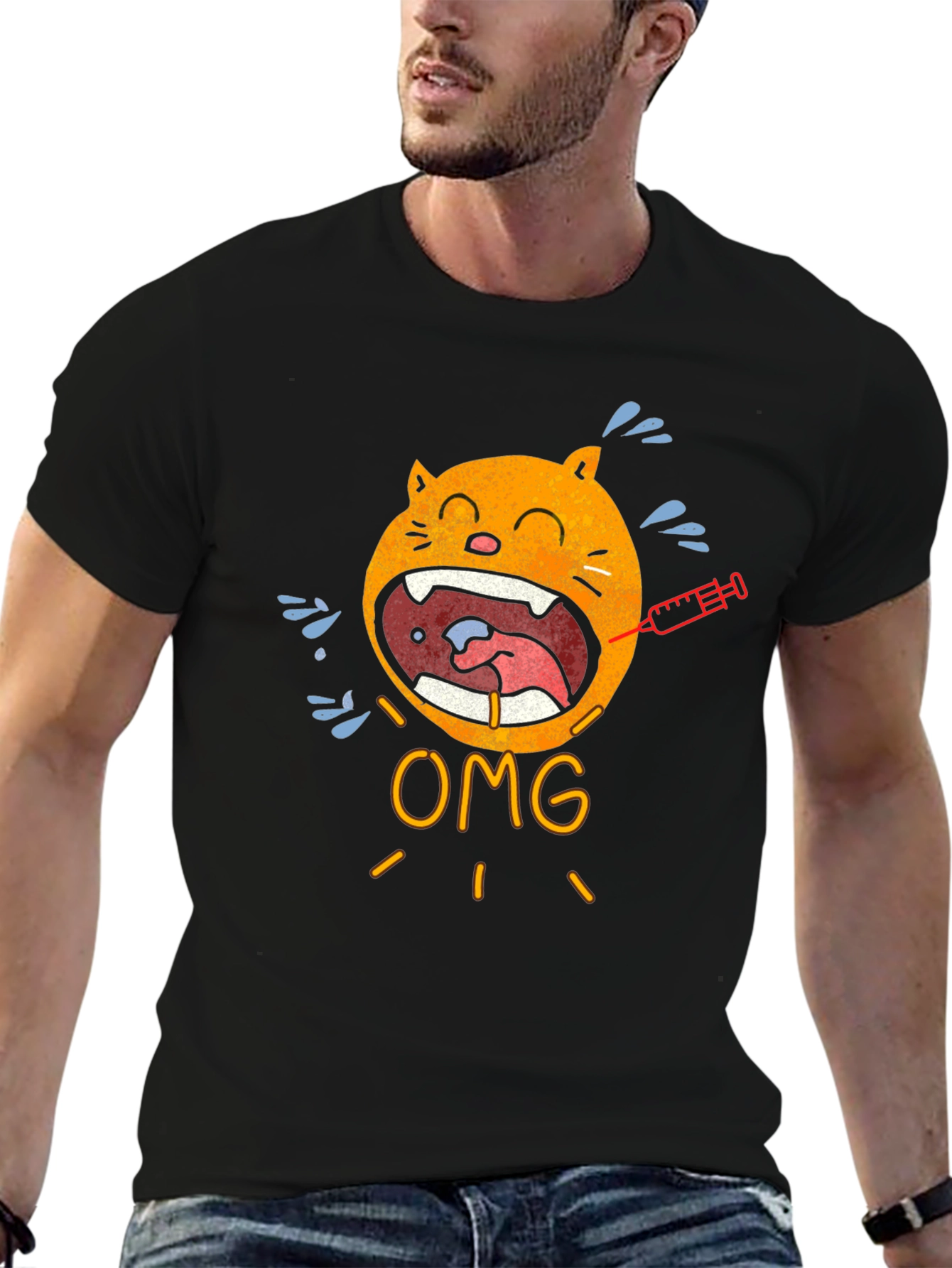 OMG Cat Injection Graphic T-Shirt