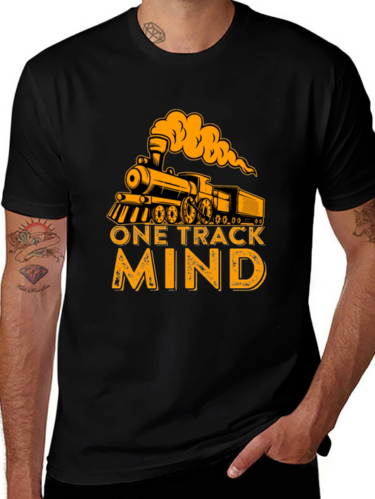 One Track Mind Train Graphic Tee - Black Cotton Casual Shirt
